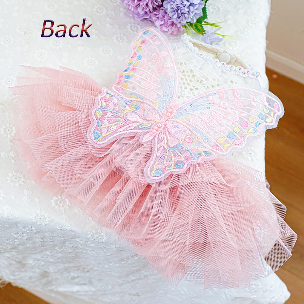 Aniac Butterfly Dog Dress With Pink Tutu Funny Dog Clothes With Wing Girl Puppy Dress For Small Dogs Pet Butterfly Costume Holid