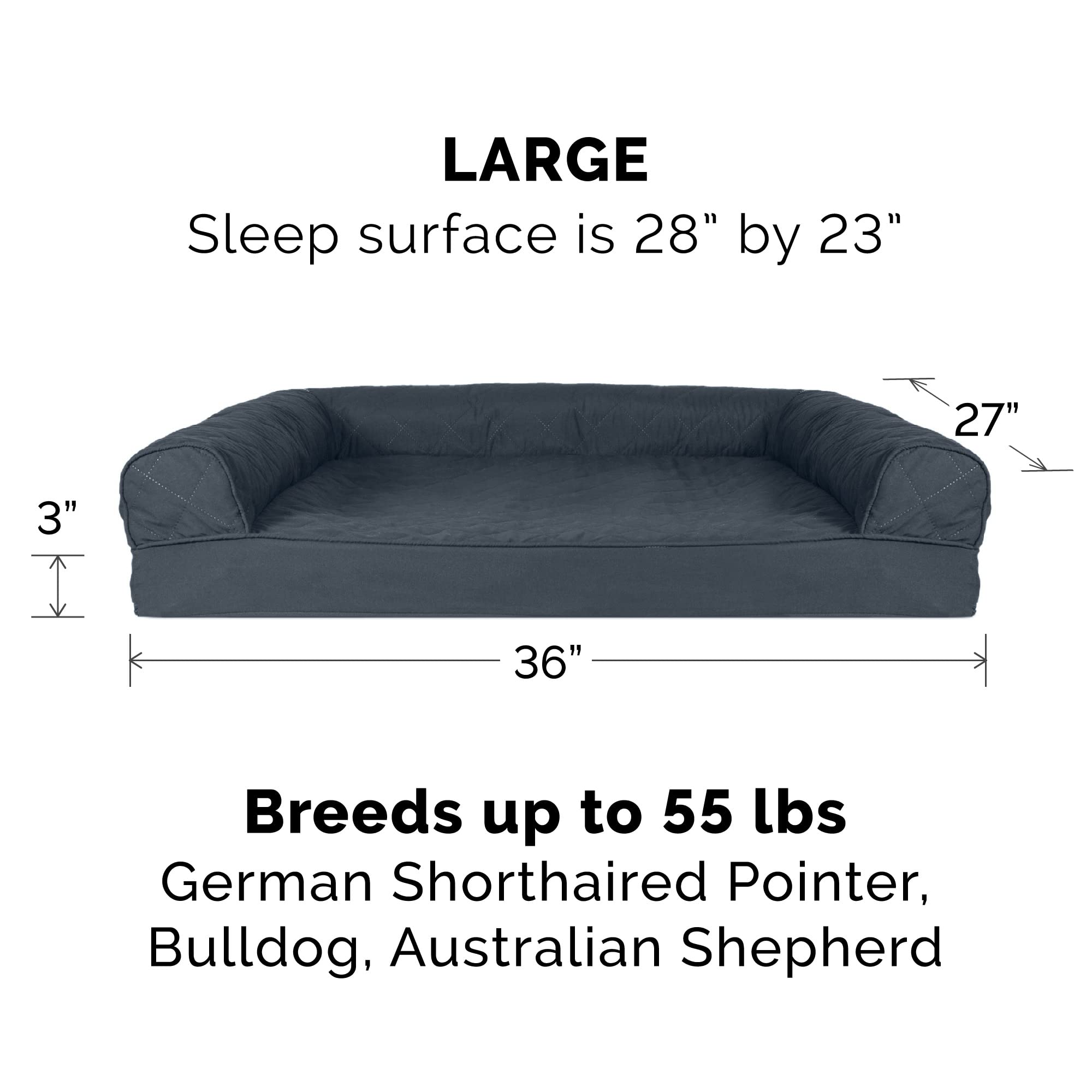 Furhaven Orthopedic Dog Bed For Large/Medium Dogs W/ Removable Bolsters & Washable Cover, For Dogs Up To 55 Lbs - Quilted Sofa - Iron Gray, Large