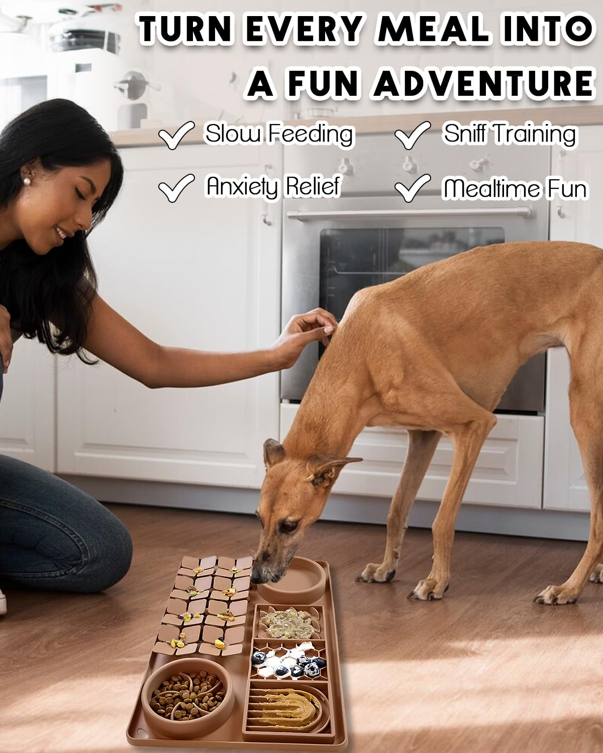 Ourmiao 4-In-1 Silicone Snuffle Mat For Dogs, Dog Slow Feeder Bowl & Lick Mat With Suction Cups, Dog Puzzle Feeder Toy Sniff Mat