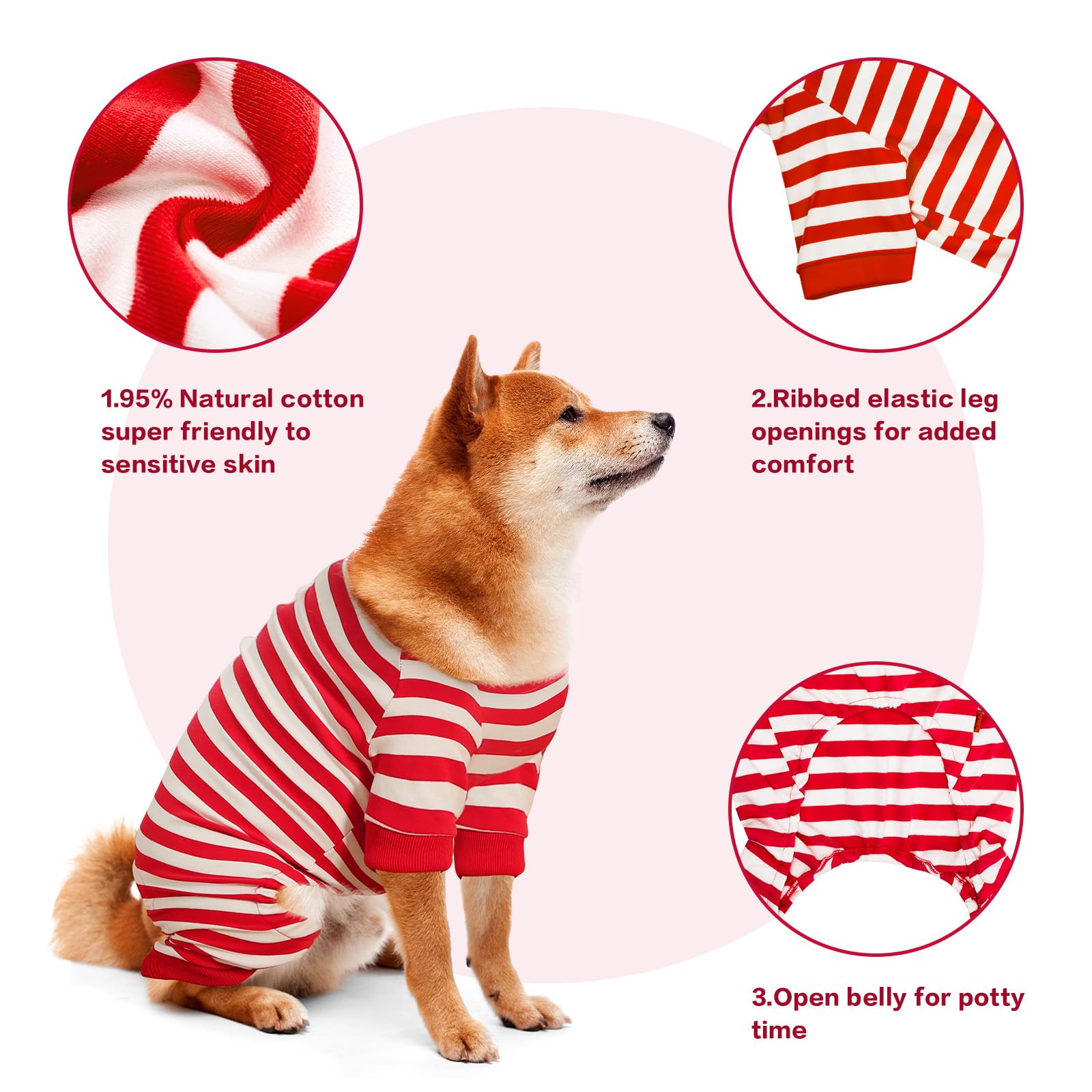 Uadonile Dog Pajamas,95% Cotton Thermal Jumpsuit, Comfortable Striped Pjs,Size From Xs-Xxxl,For Small Large Dog Breeds,Red Extra