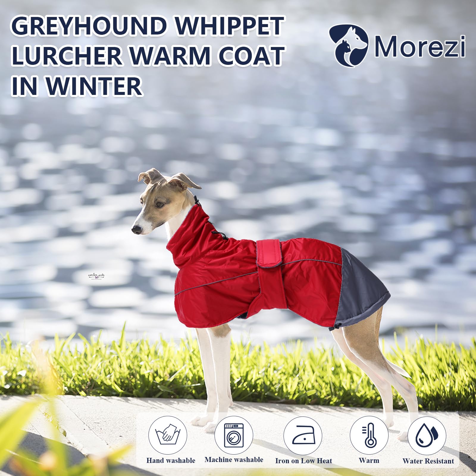 Greyhound Lurcher Winter Coat, Whippet Jacket With Padded Fleece, Water Resistant Dog Snowsuit With Adjustable Bands And High Reflective Be Safety - Red - Xsmall