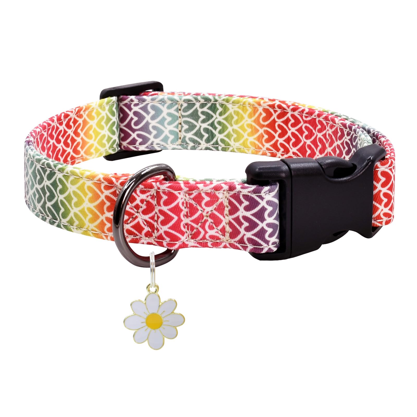 Colorful Heart Dog Collar With Pendant, Durable And Soft Cotton Dog Collars For Small Large Female And Male Dogs Pets(Heart L)