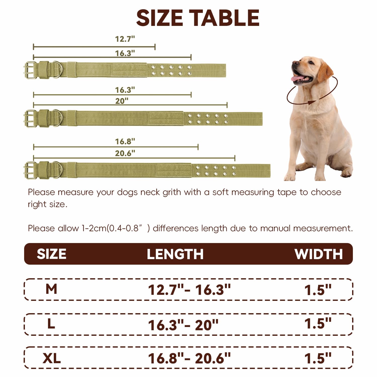 Heavy Duty Dog Collar for Large Dogs, Tactical Dog Collars with Metal Buckle & D Ring, 1.5'' Width Thick Adjustable Nylon Collar