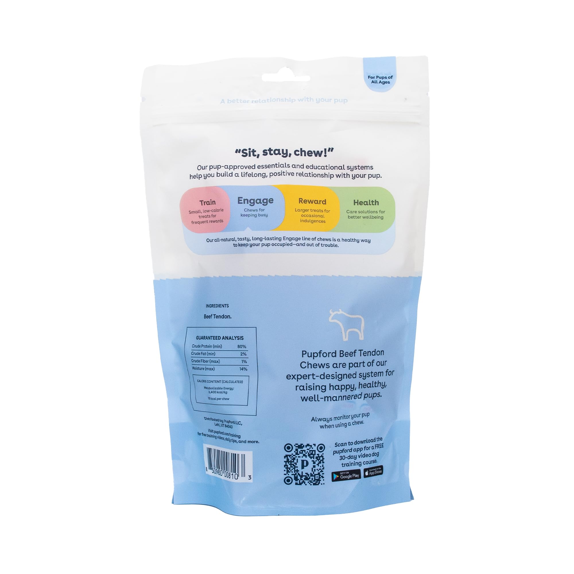 Pupford Turbo Beef Tendon Chews For Dogs & Puppies, All-Natural Dog Chew With Glucosamine For Joint Health, Long-Lasting Toy, Gr