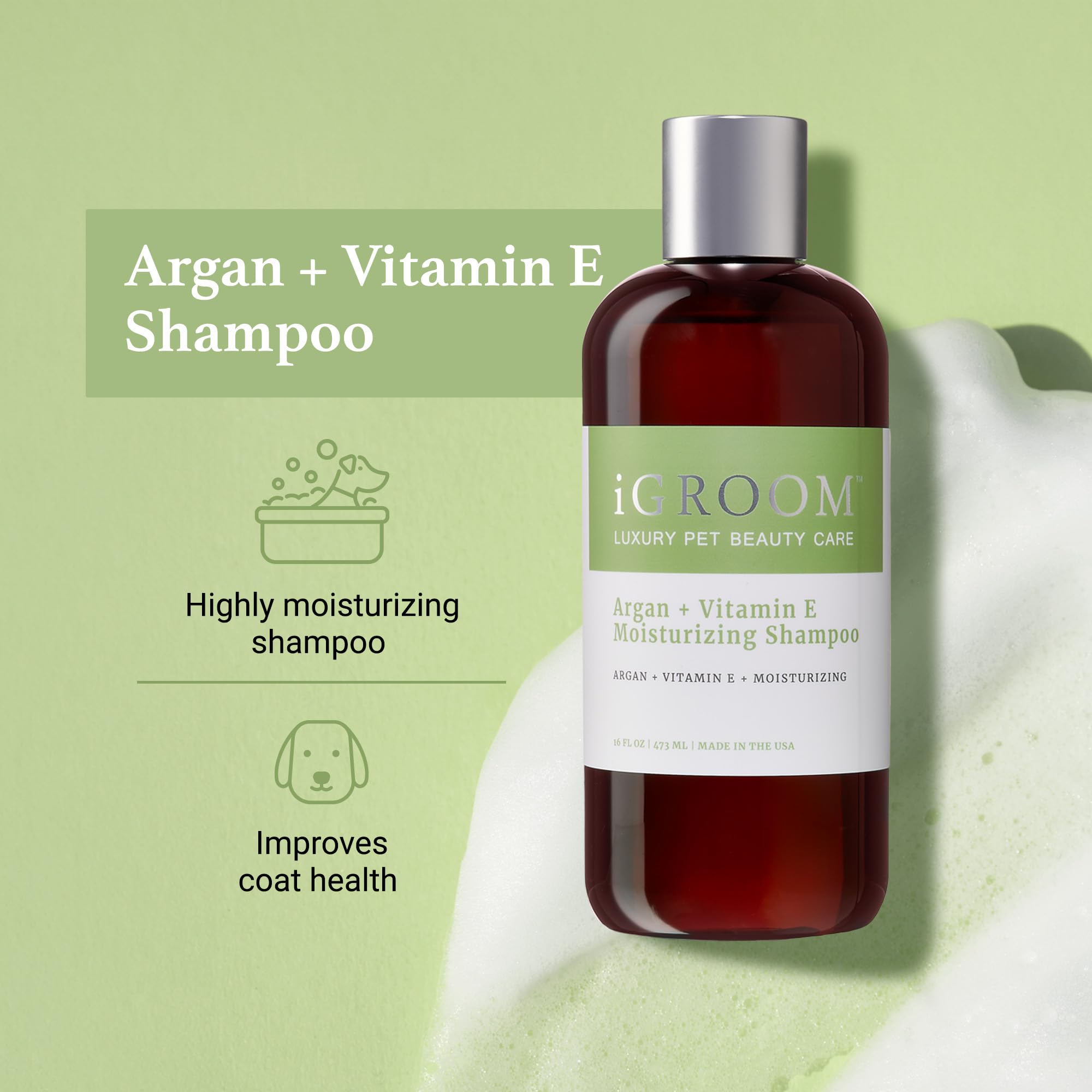 Igroom Argan+Vitamin E Dog Shampoo, Groom Like A Professional, Enhanced Cleaning Power, Reccommended Ph Balance, Made In Usa, 16