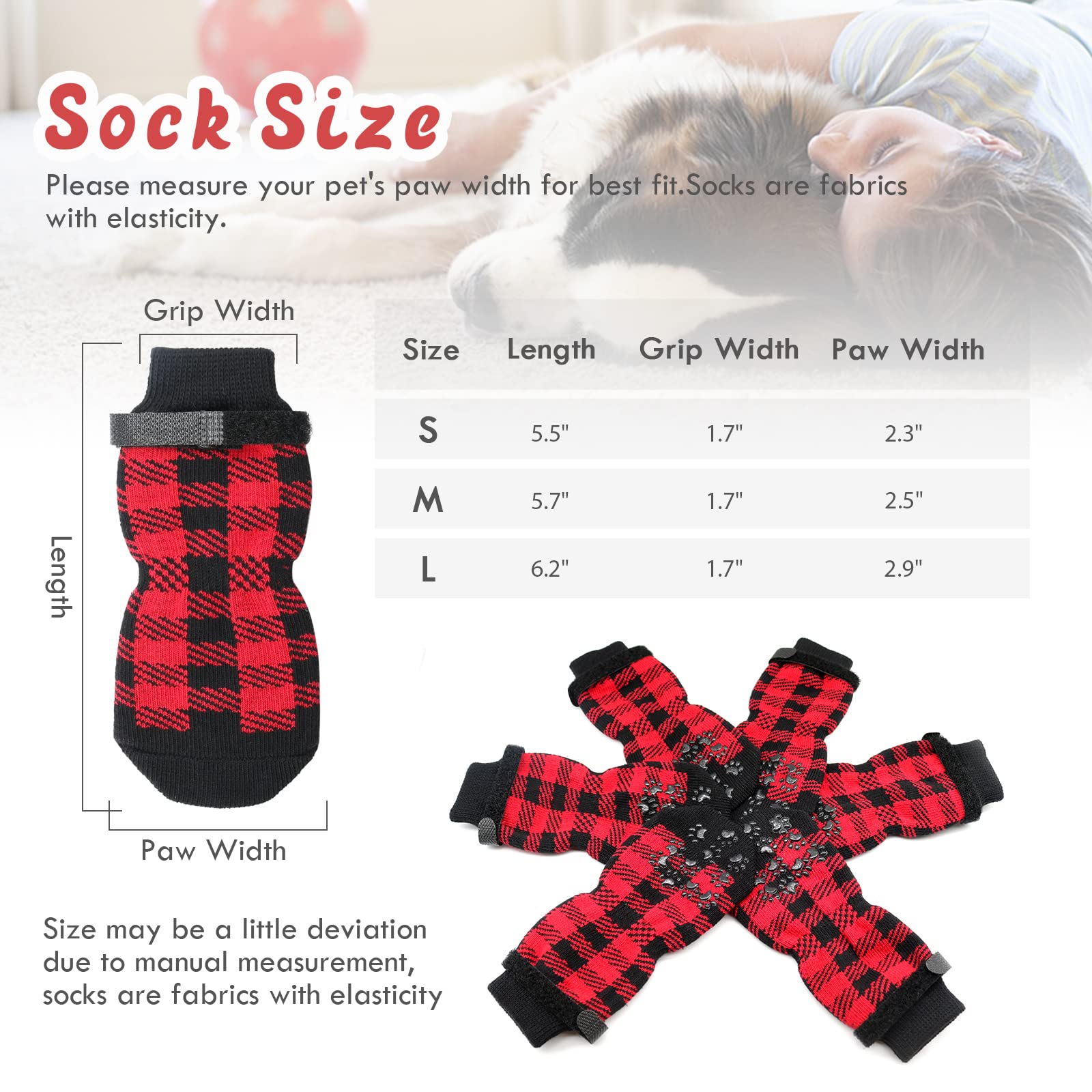 Hylyun Anti Slip Dog Socks 3 Pairs - Dog Grip Socks With Straps Traction Control For Indoor On Hardwood Floor Wear, Pet Paw Protector For Small Medium Large Dogs M
