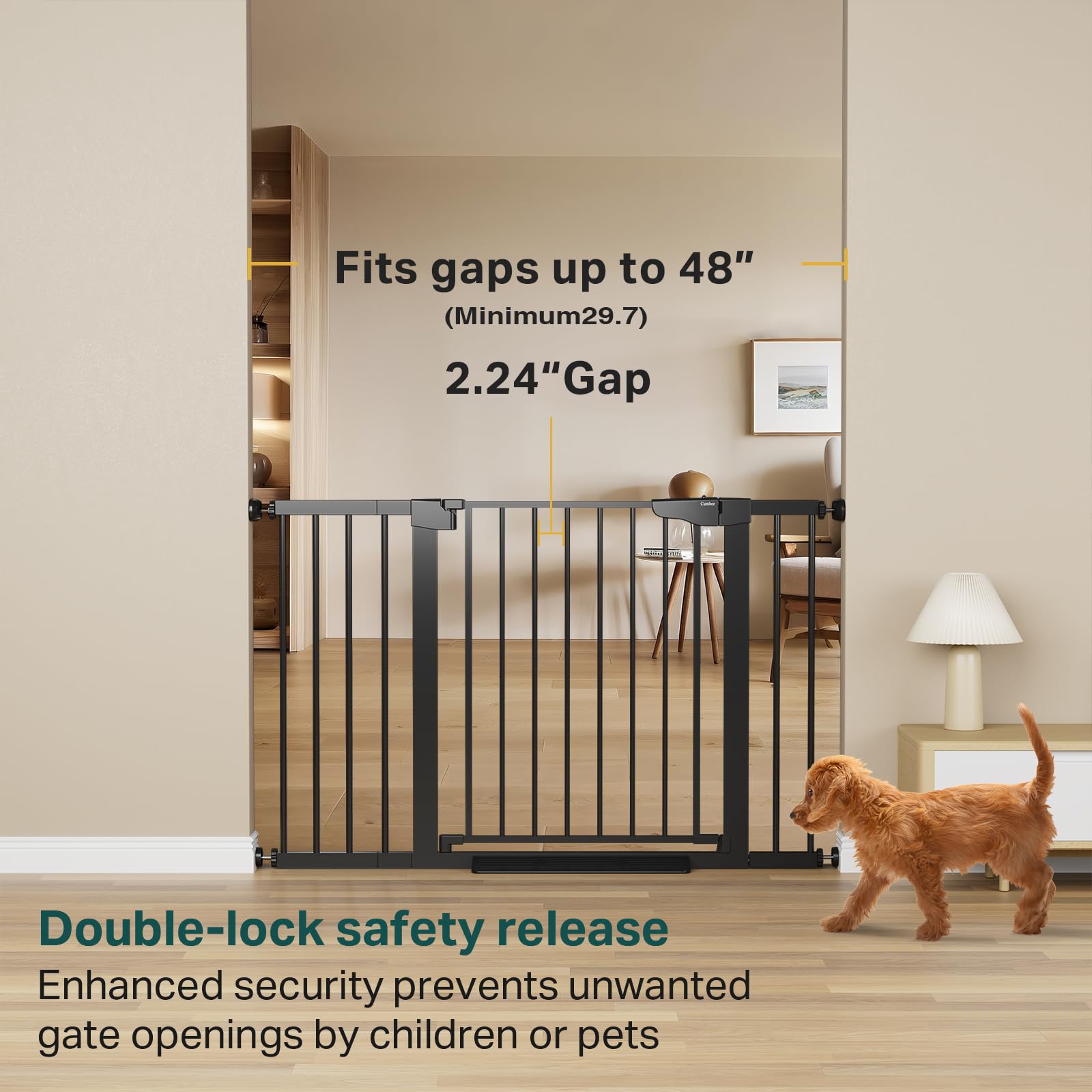 Cumbor 29.7-48' Baby Gate For Stairs, Mom'S Choice Awards Winner-Dog Gate For Doorways, Auto Close Safety Pet Gate For Dogs Indoor, Easy Install Pressure Mounted Child Gate With Walk Thru Door, Black