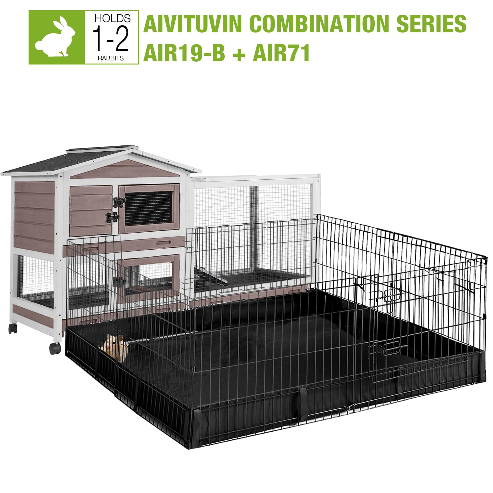 Gutinneen Rabbit Hutch With Chew-Resistant Ramp Indoor Bunny Cage Outdoor Guinea Pig Cage With Wheels And Leakproof Tray