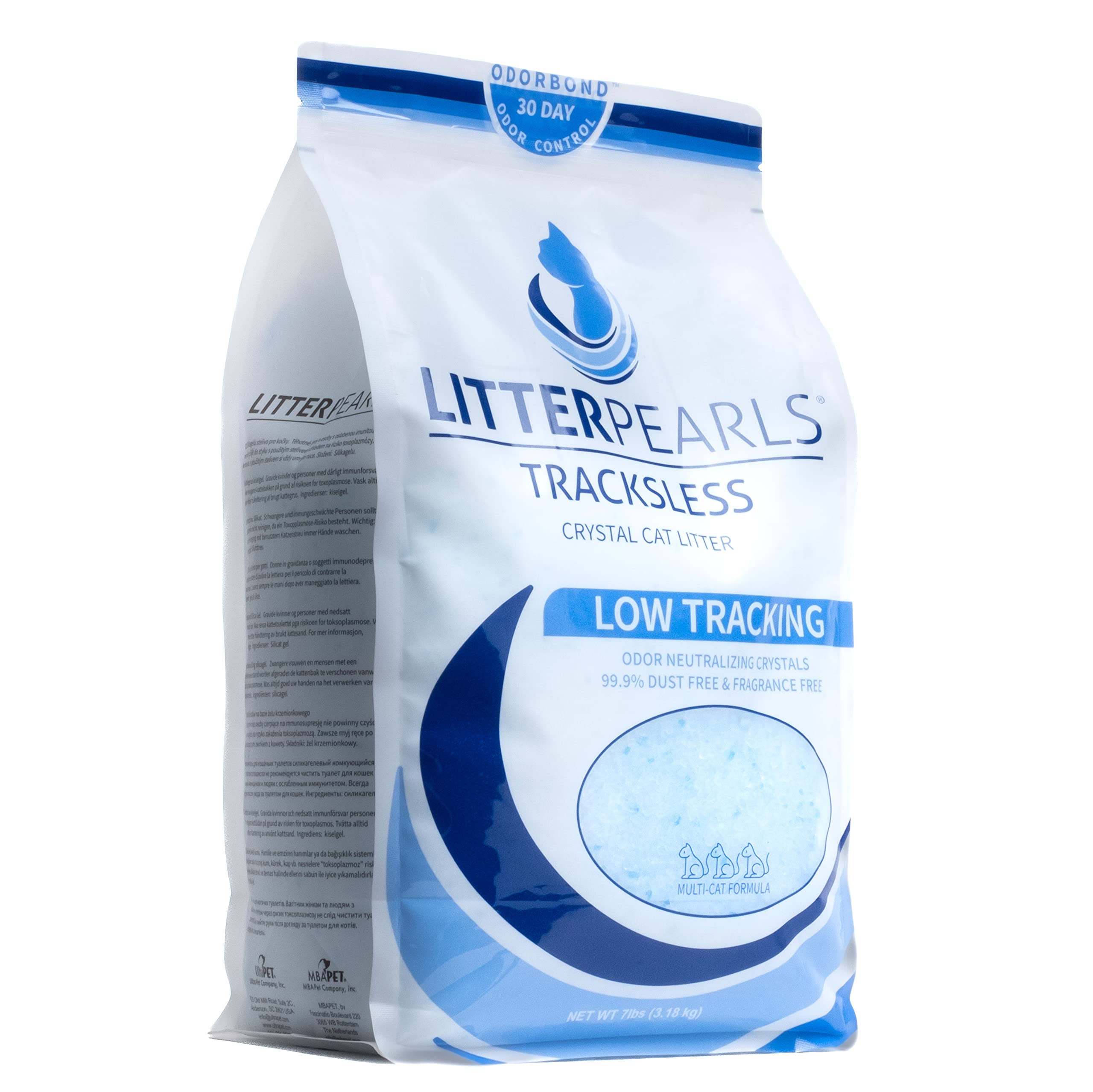 Litter Pearls Tracksless Unscented Non-Clumping Crystal Cat Litter With Odorbond, 7 Lb, White, Clear And Blue Crystals