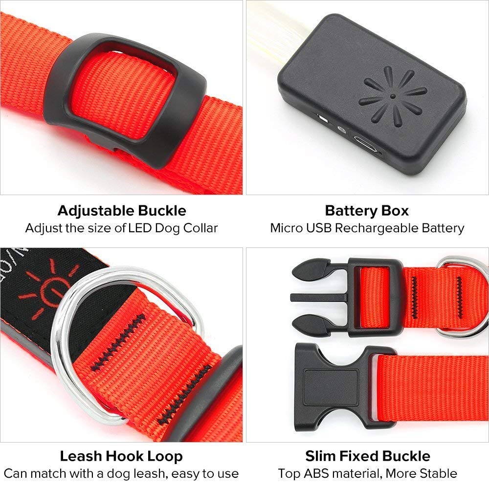 Illumifun Led Dog Collar Usb Rechargeable Glowing Pet Collar Light, Adjustable Light Up Dog Collars Make Your Dogs Safe& Seen At Night (Red, Small)
