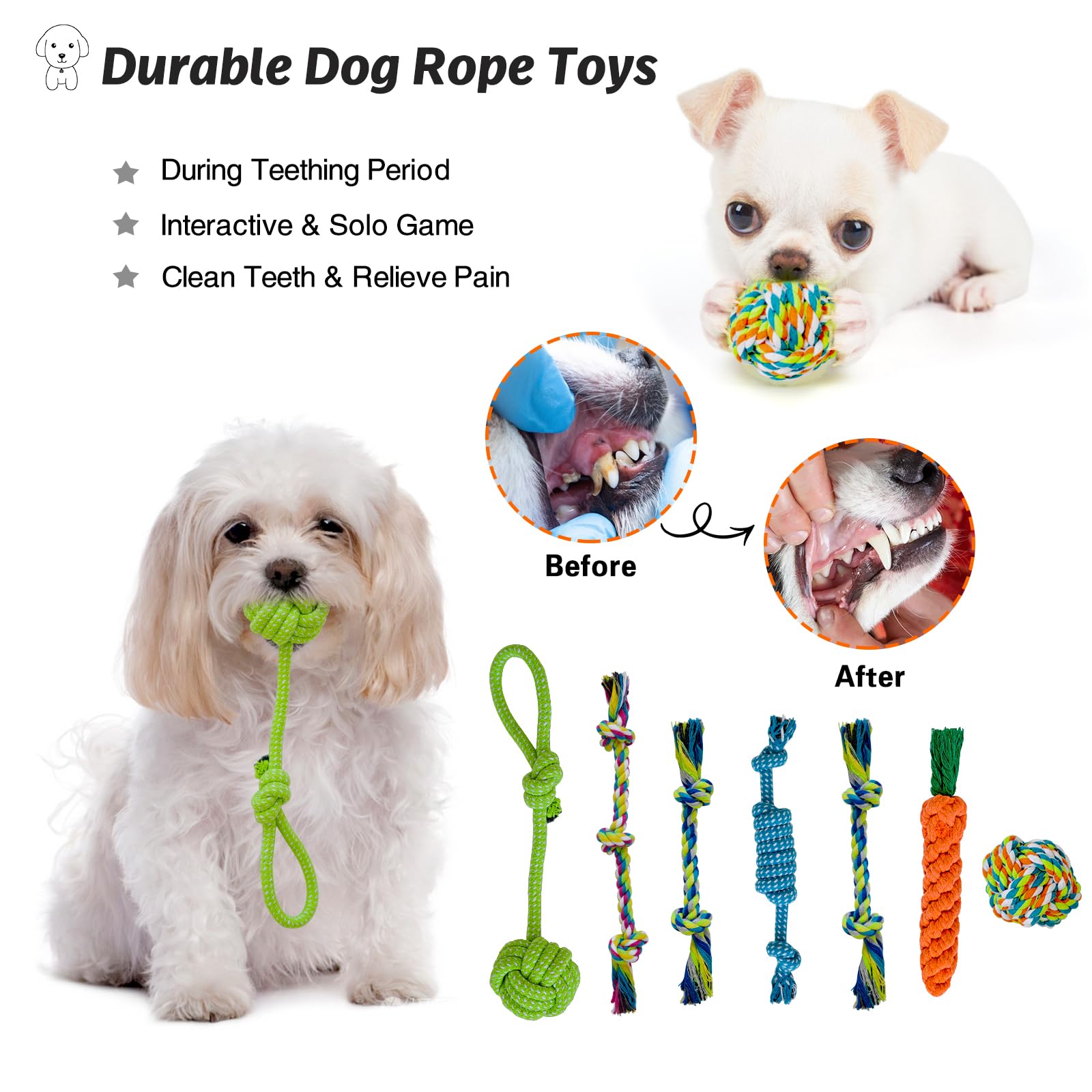 Mrsohret 20Pcs Puppy Chew Toys For Teething, Dog Chew Toys With Rope Toys, Pet Dog Toothbrush, Treat Balls, Plush Toys And Squea