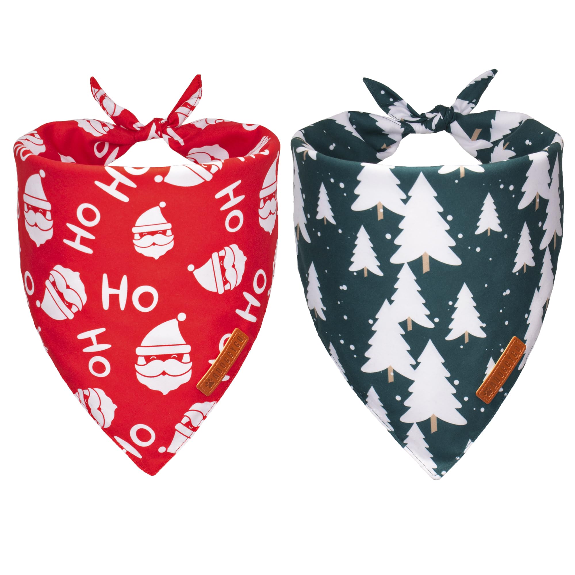 Adoggygo Christmas Dog Bandanas 2 Pack, Santa Tree Puppy Christmas Scarf Bib, Premium Durable Fabric, Pet Holiday Bandanas For S