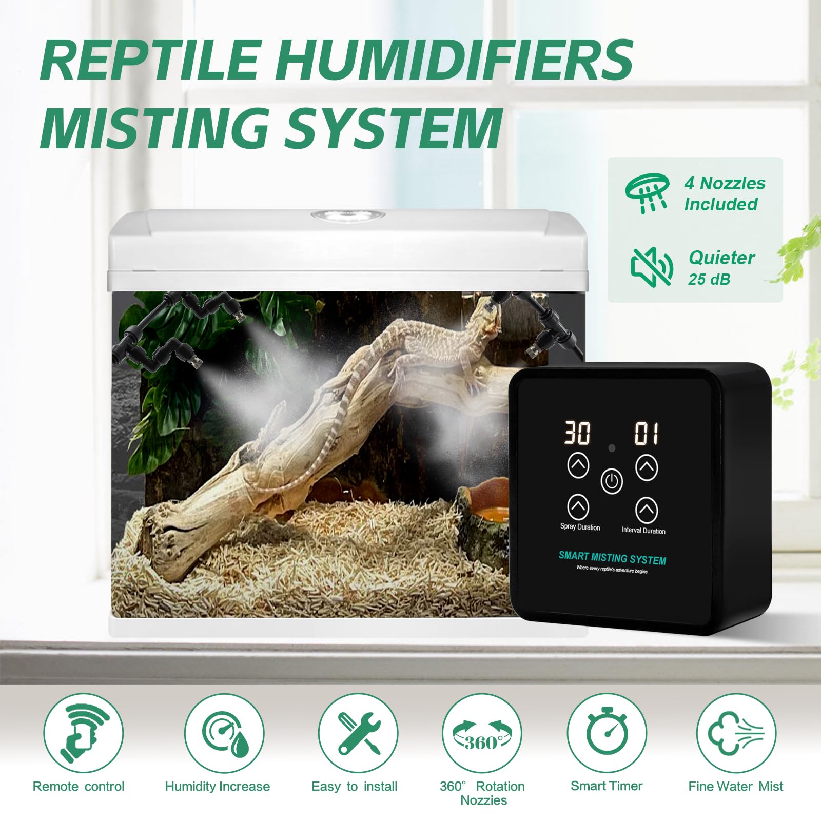 MECESOR Automatic Reptile Mister Humidifier with Timer, Programmable Terrarium Misting System for Chameleons, Snakes, Frogs, Tur