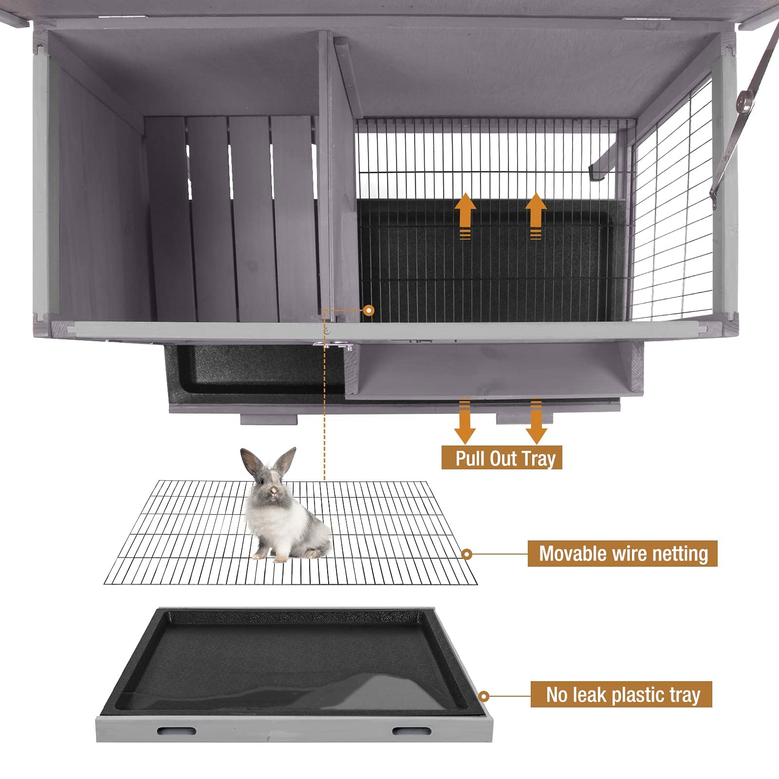 Rabbit Hutch Indoor Rabbit Cage With Metal Wire Pan,Outdoor Bunny Cage With Pull Out Tray