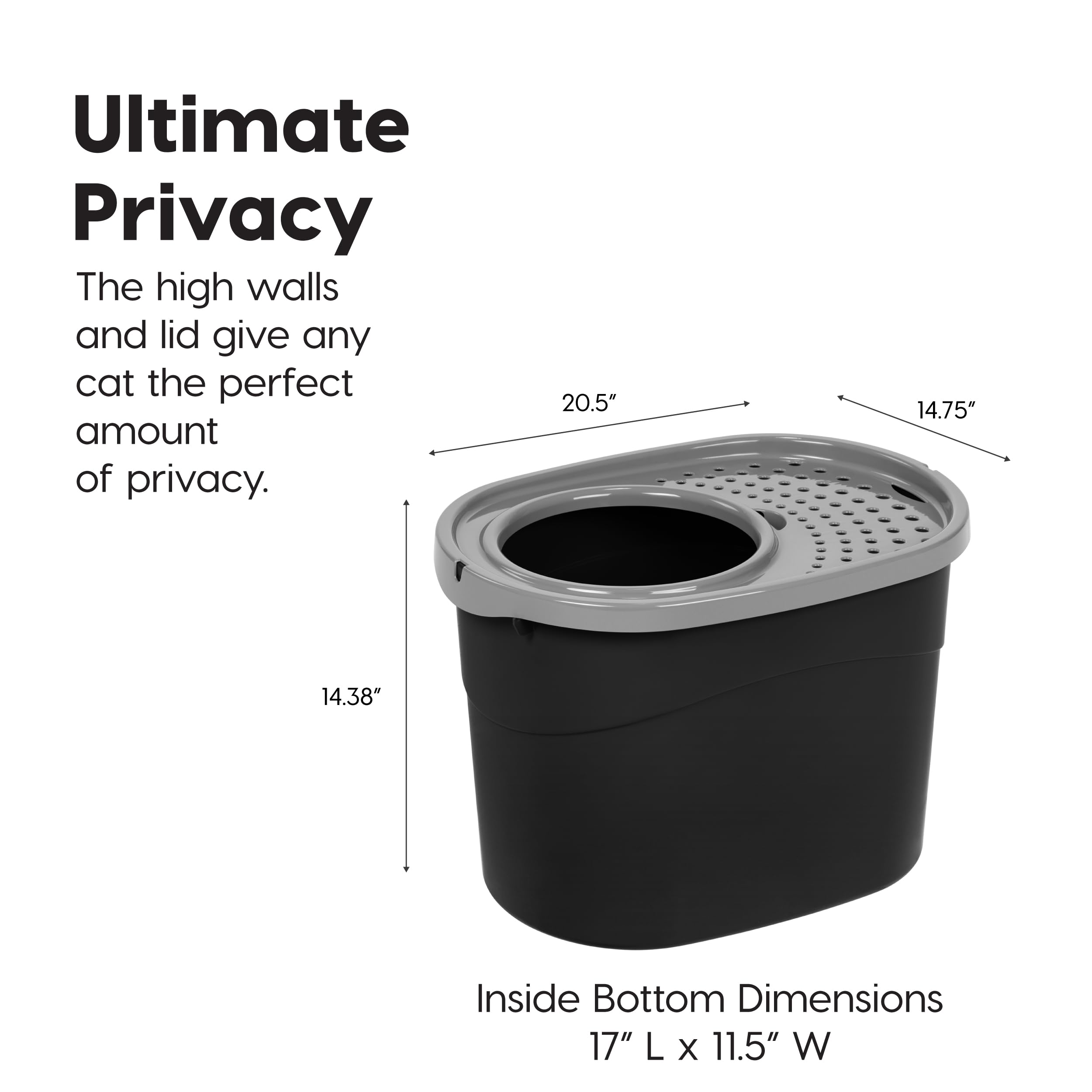 Iris Usa Cat Litter Box, Large Top Entry With Litter Catching Lid And Scoop, Dog Proof, Enclosed Cat Litter Box, Black/Gray