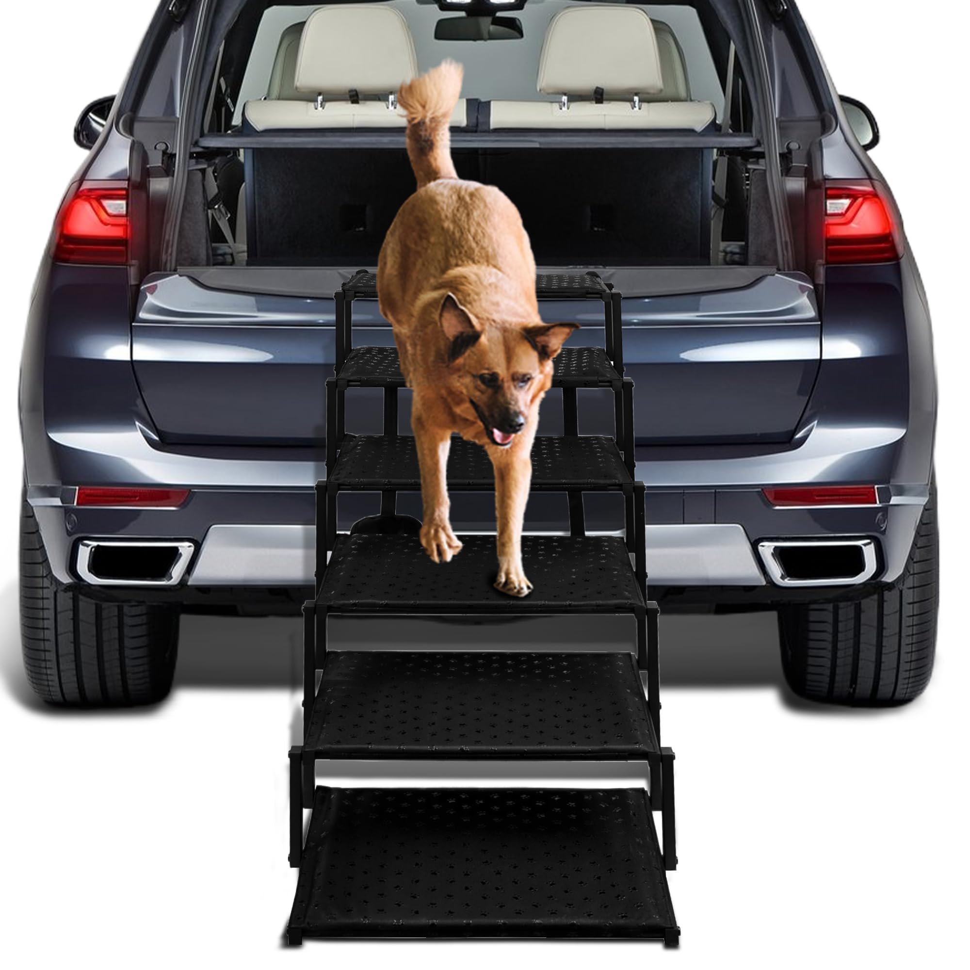 Extra Wide Dog Stairs For Car - Foldable Dog Ramps For Large Dogs With Non Slip Surface, Portable Dog Steps For Cars And Suv, Tr