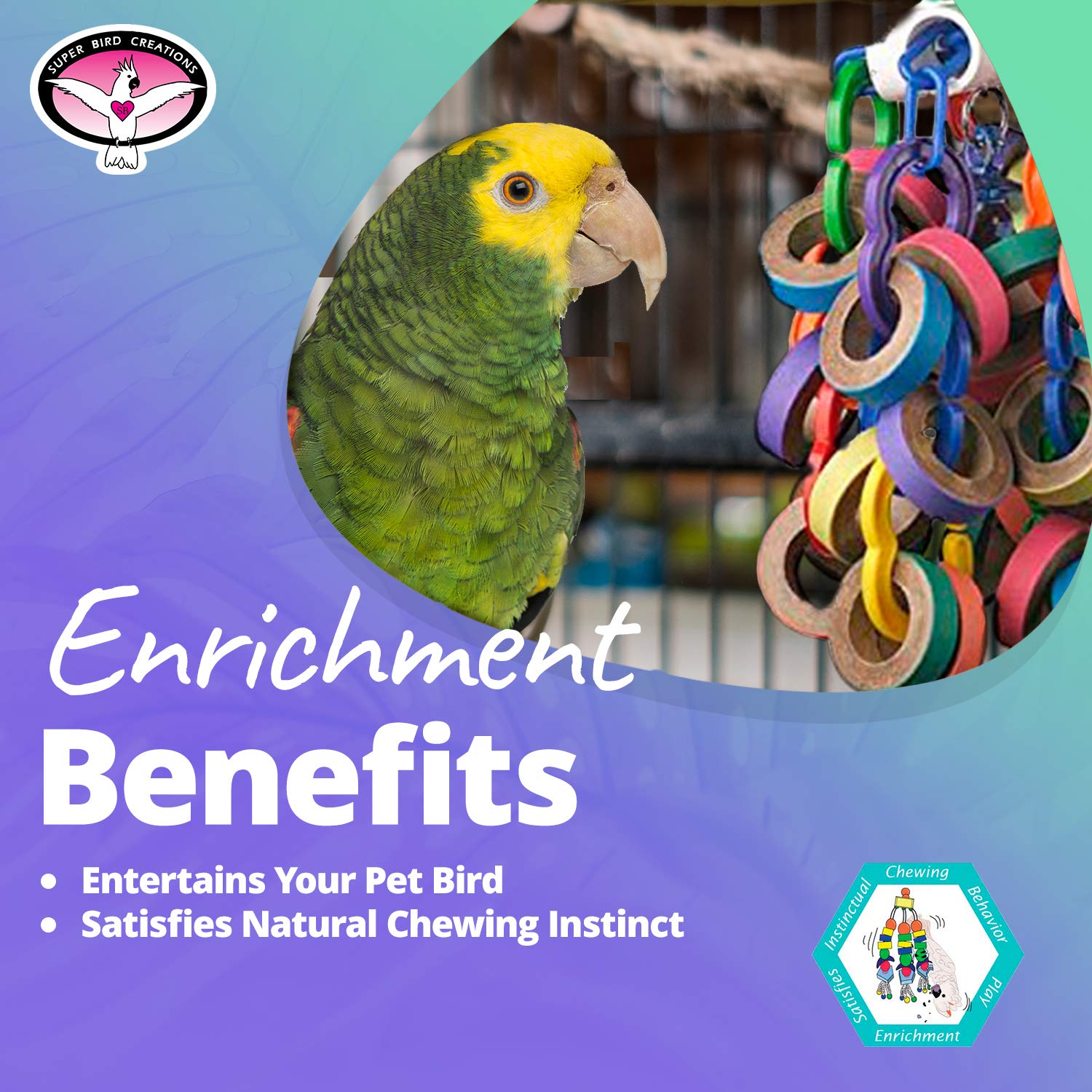 Super Bird Creations Sb1107 Bagel Cascade Bird Toy, Large Bird Size, Refillable Bagels, 15” X 4.5”