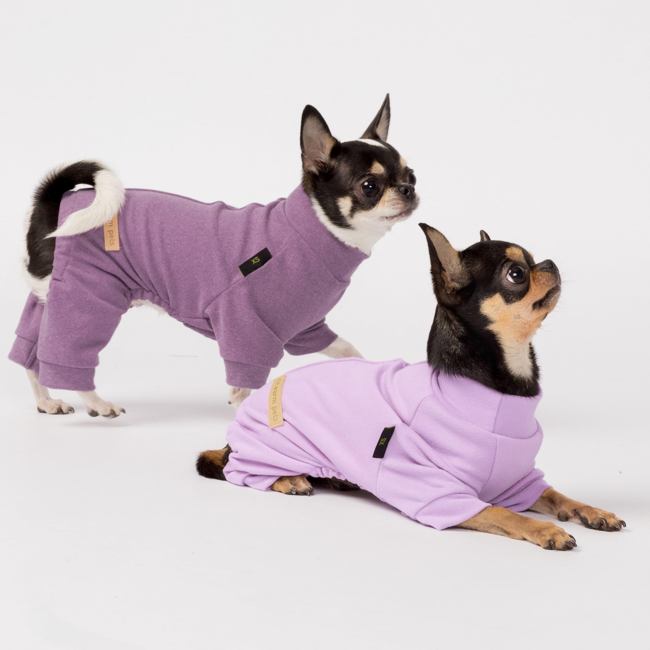 Fitwarm 2 Pack Lightweight Fleece Dog Pajamas, Warm Winter Dog Clothes for Small Dogs Boy Girl, Cozy Pet Onesie with Feet, Viole