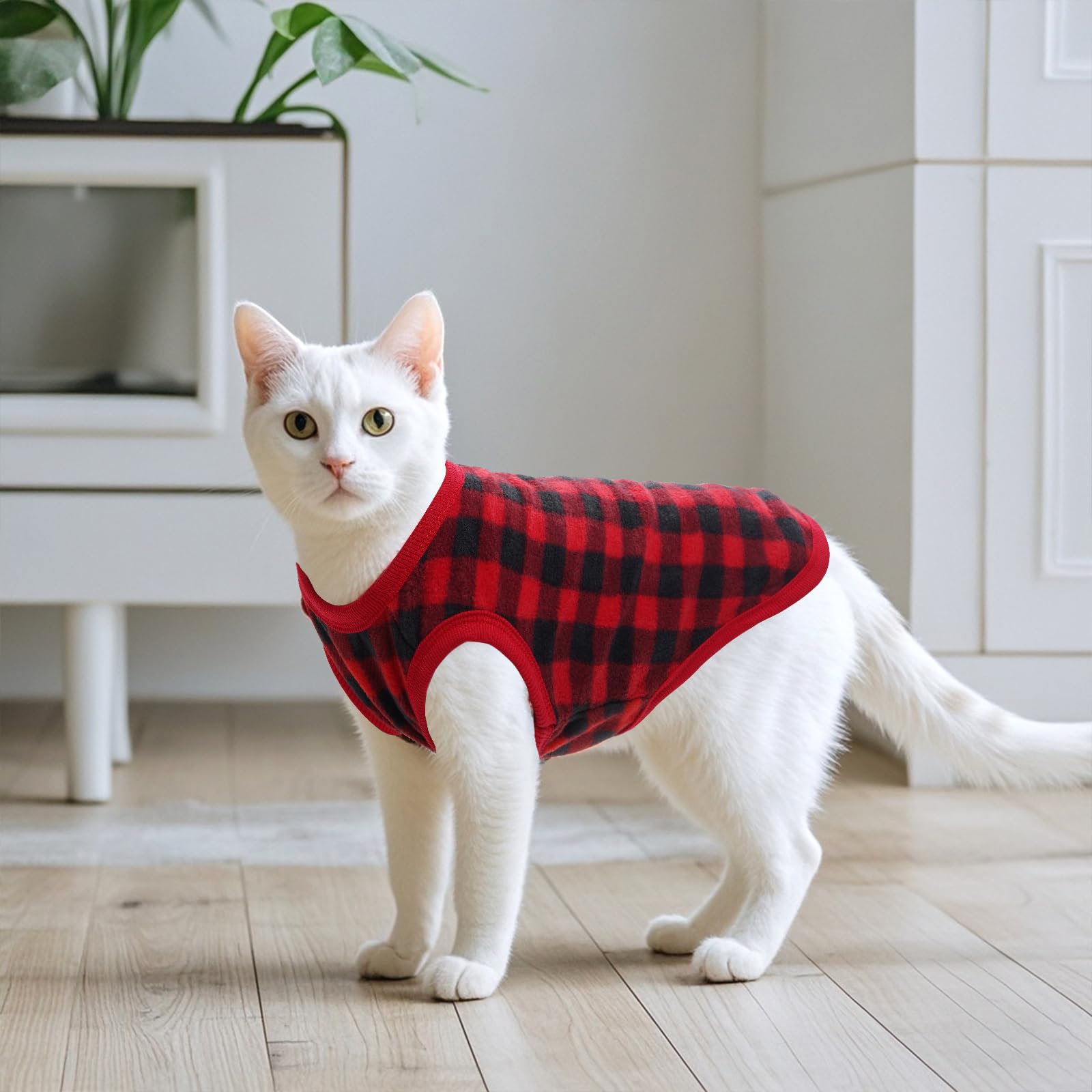 Topbuti Dog Fleece Sweater Christmas Buffalo Plaid Pet Clothing Warm Soft Winter Clothes Pullover Jumper For Small Dogs Cats Pup