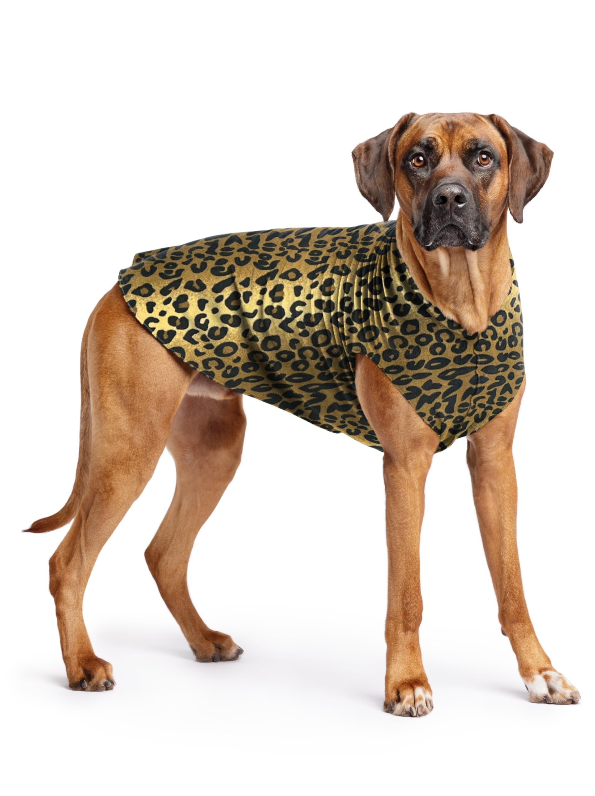 Gold Paw Stretch Fleece Dog Coat, Stretchy Pet Sweater, Machine Washable Pullover For Winter And Fall, Leopard, 26