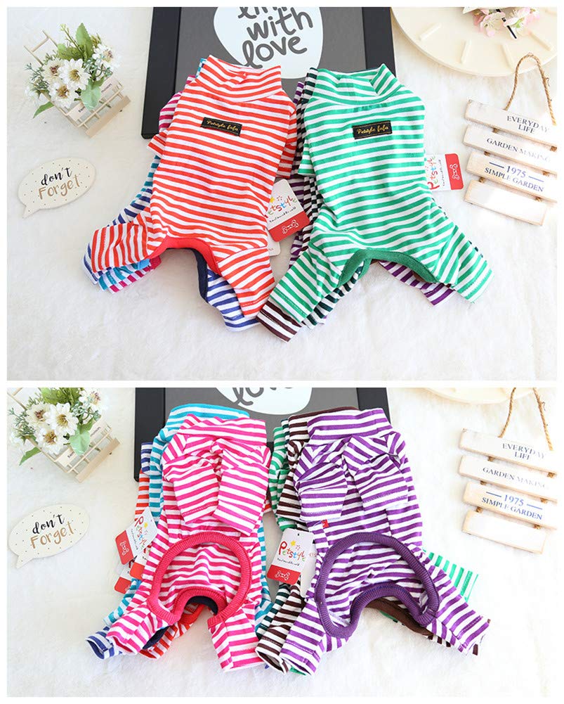 Hdwk&Hped Soft Cotton Dog Pajamas For All Seasons, Striped Pet Bottoming Jumpsuit For Small Dog Cat Puppy (#4, Striped Style - R