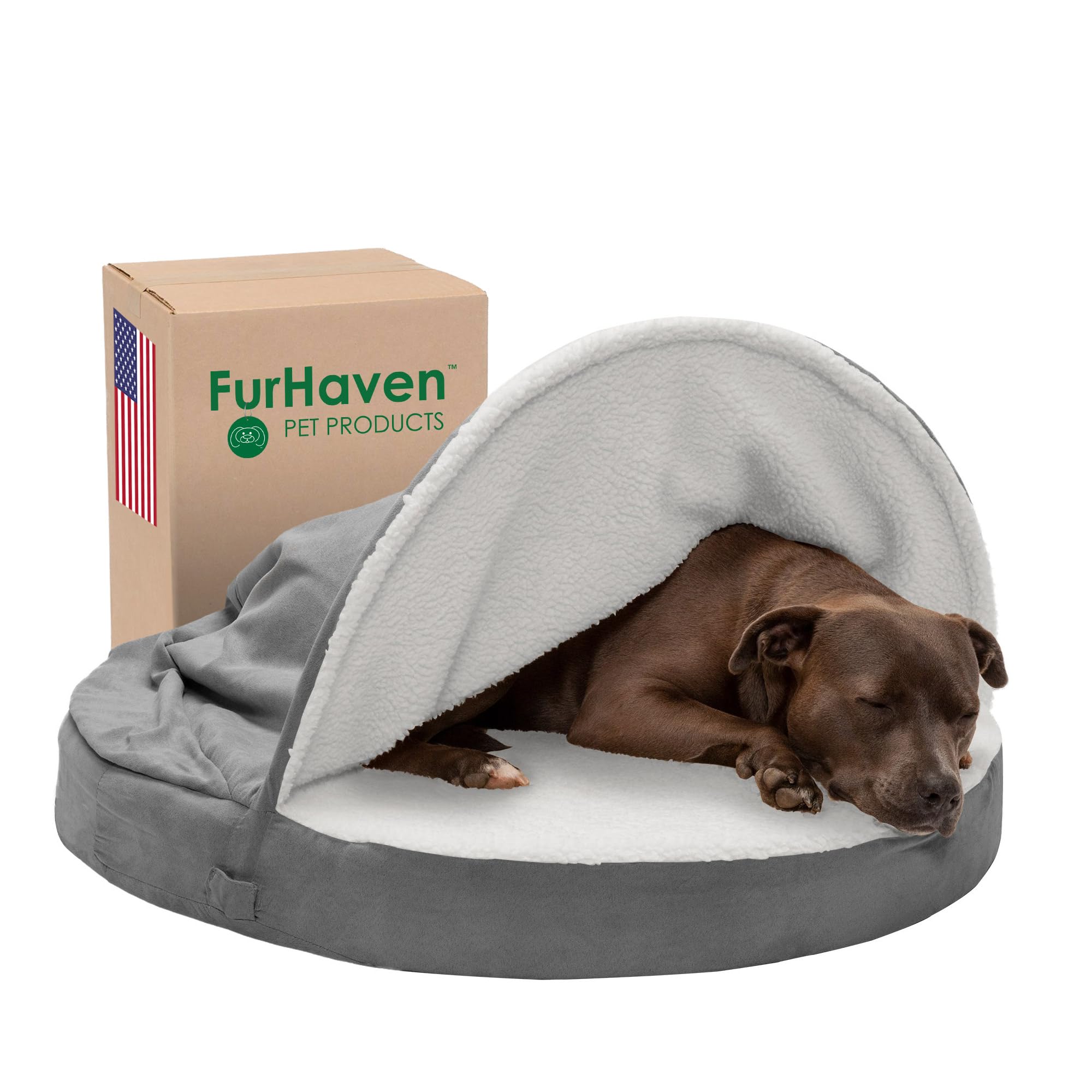 Furhaven 35 Round Cooling Gel Dog Bed for Large/Medium Dogs w/ Removable Washable Cover, For Dogs Up to 50 lbs - Sherpa & Suede 