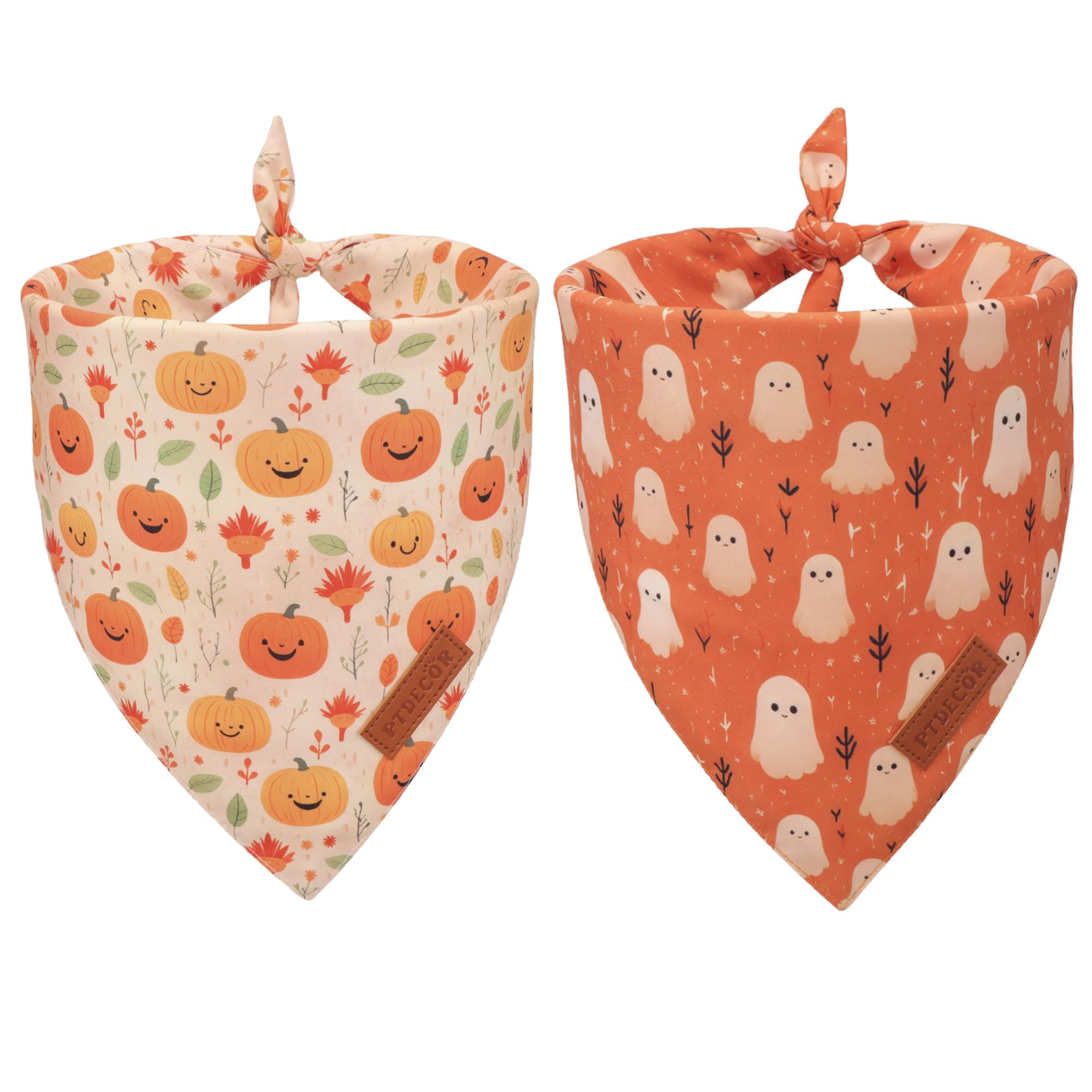 Ptdecor Halloween Dog Bandana, Ghost Pumpkin Design Reversible Holiday Dog Scarf, Triangle Halloween Bandanas For Large X-Large 