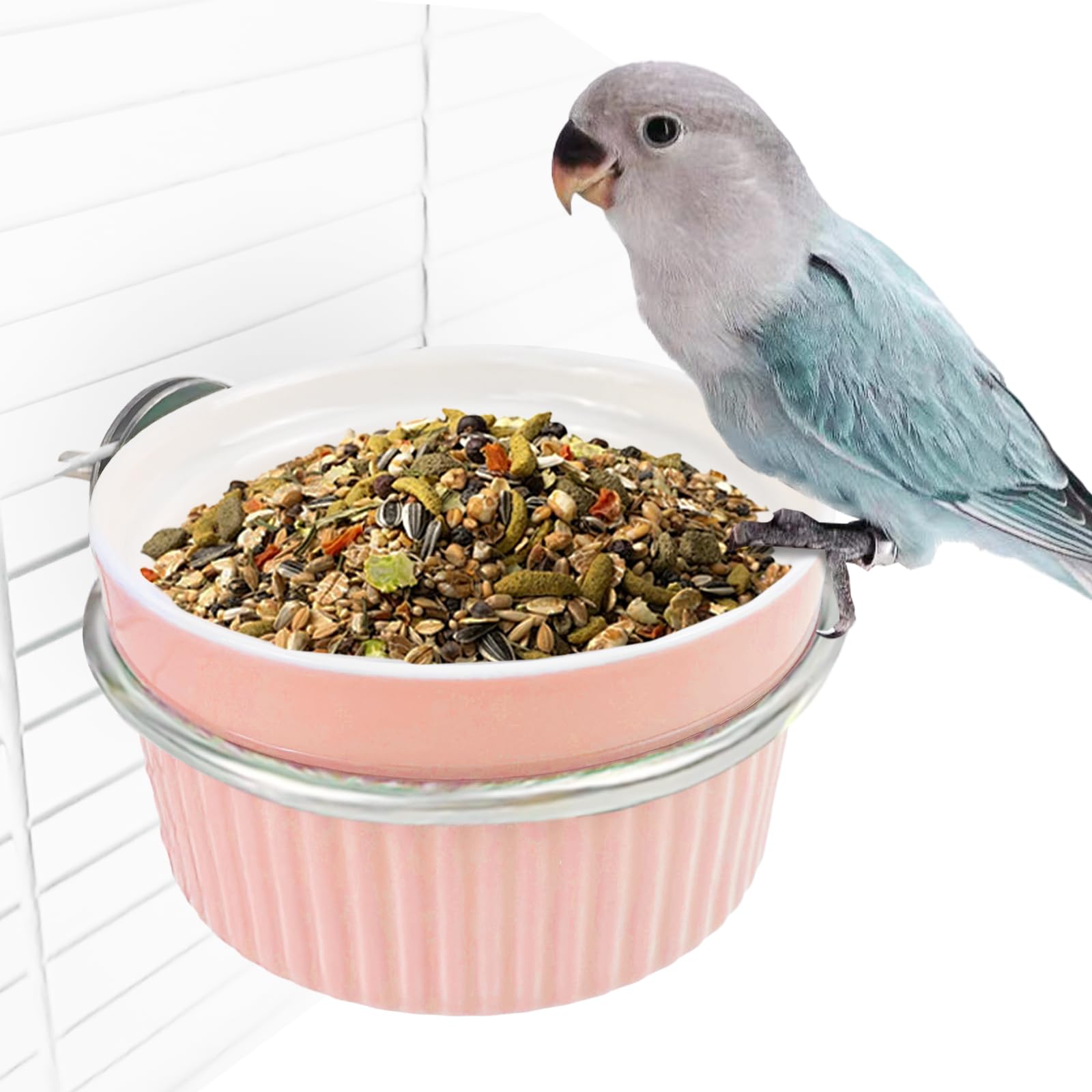 WQY Groceryshop Bird Cage Feeder Parrot Food Cage Bowl Clamp Holder Coop Cup, Ceramic Bird Cage Water Bowl, Pet Feeder Cage for 
