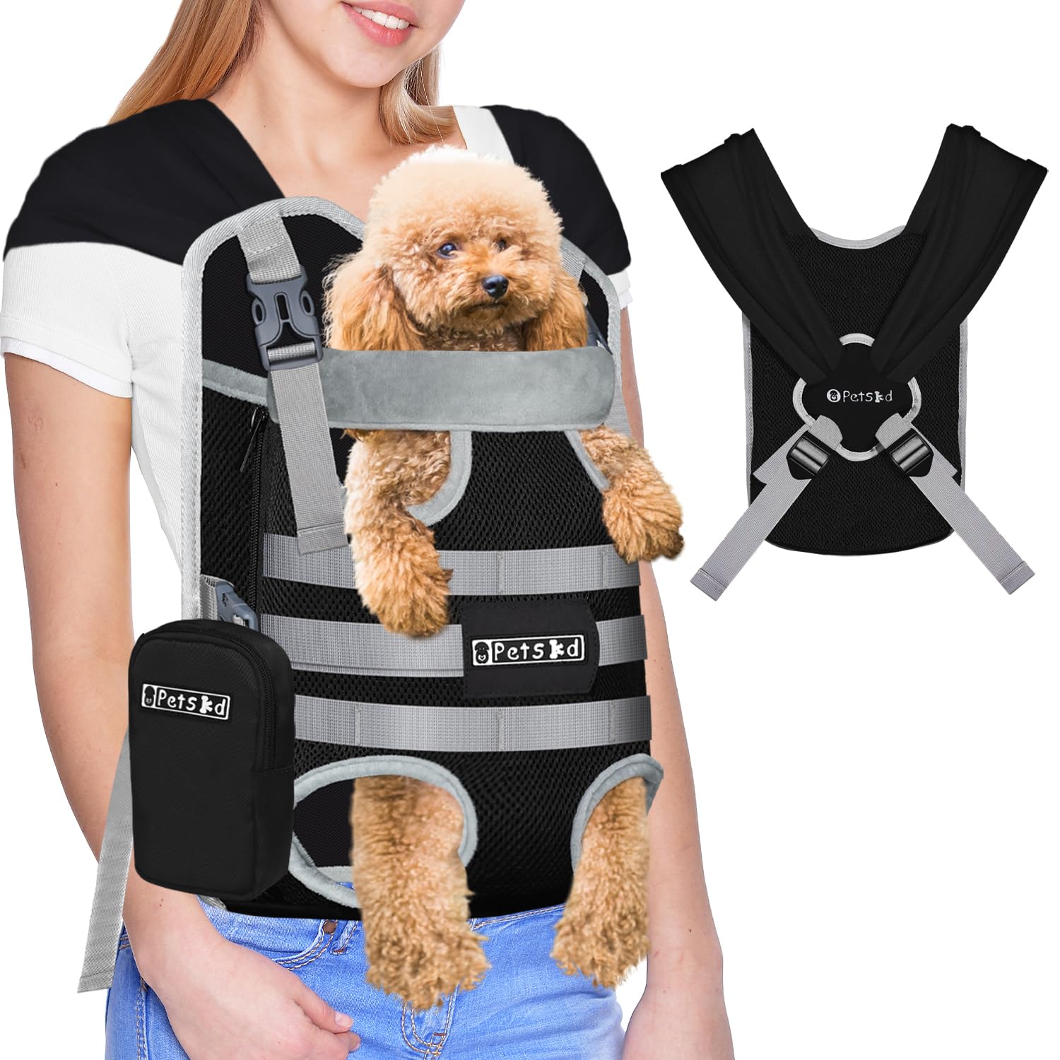 Petskd Dog Front Carrier Backpack for Small Pet with Adjustable Cross Shoulder Straps, Hands Free Puppy Legs Out Chest Carriers 