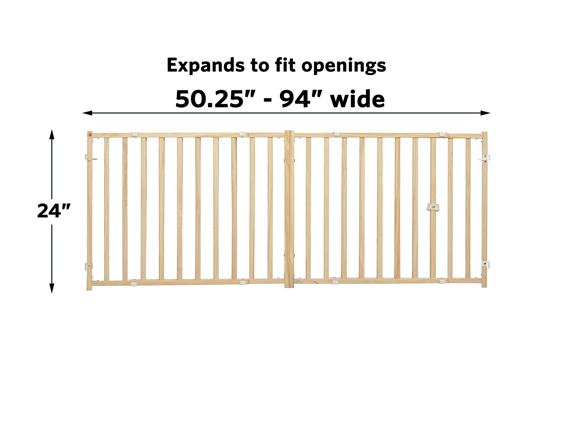 Midwest Home For Pets Extra-Wide Wooden Dog Gate, 24' High Pet Gate Expands From 50' - 94' Inches, Natural Wood