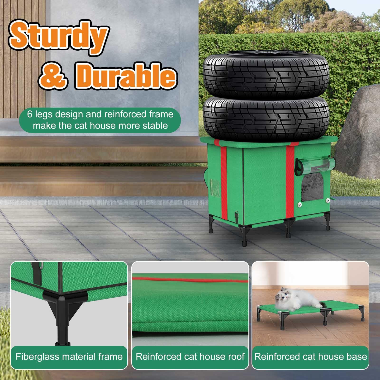 Neaiyda Outdoor Cat House, Weatherproof And Insulated Outside Cat Shelter With Heated Pad And Cooling Pad(4 Seasons Universal),G