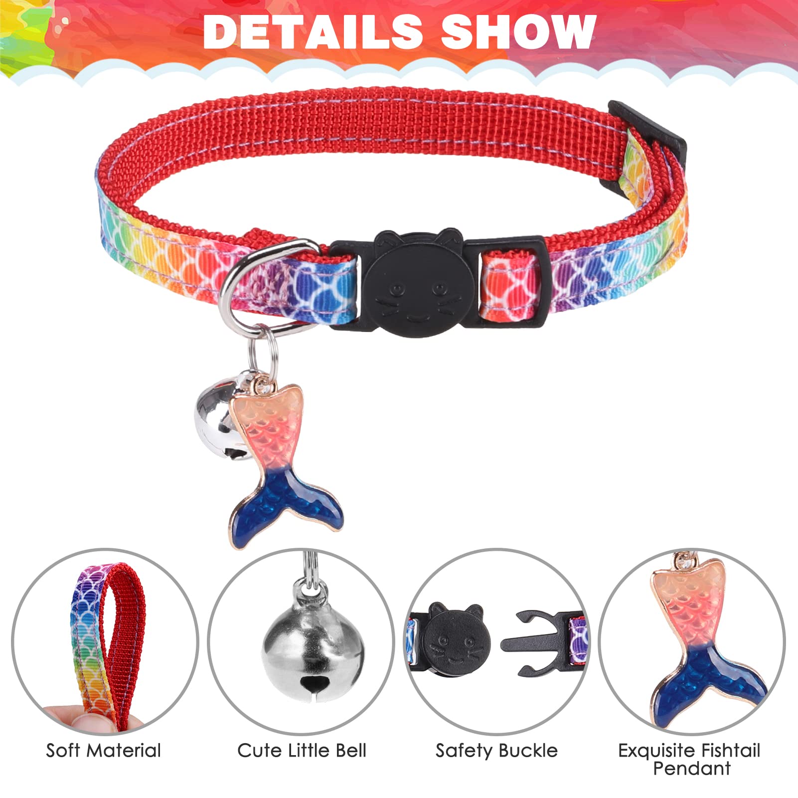 Pawchie Cat Harness With Leash And Collar Set - Escape Proof Adjustable Glow In The Dark Cat Harness For Kitty Outdoor Walking Multicolor