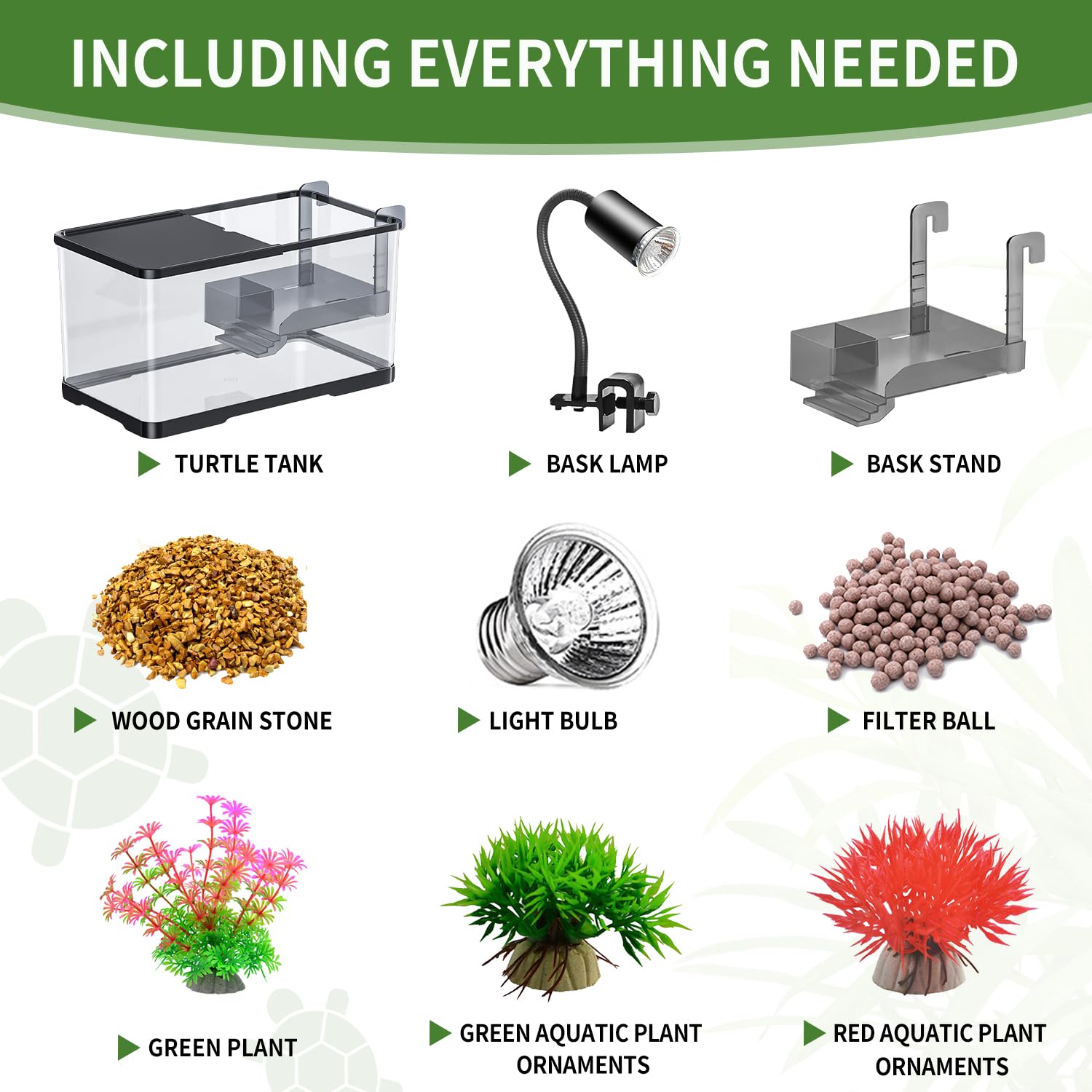 (Tank + Light + Filter Balls) Turtle Tank Kit, Turtle Tank Starter Kit,Bottom Drainage, Multi-Function Areas For Turtles, Crabs,