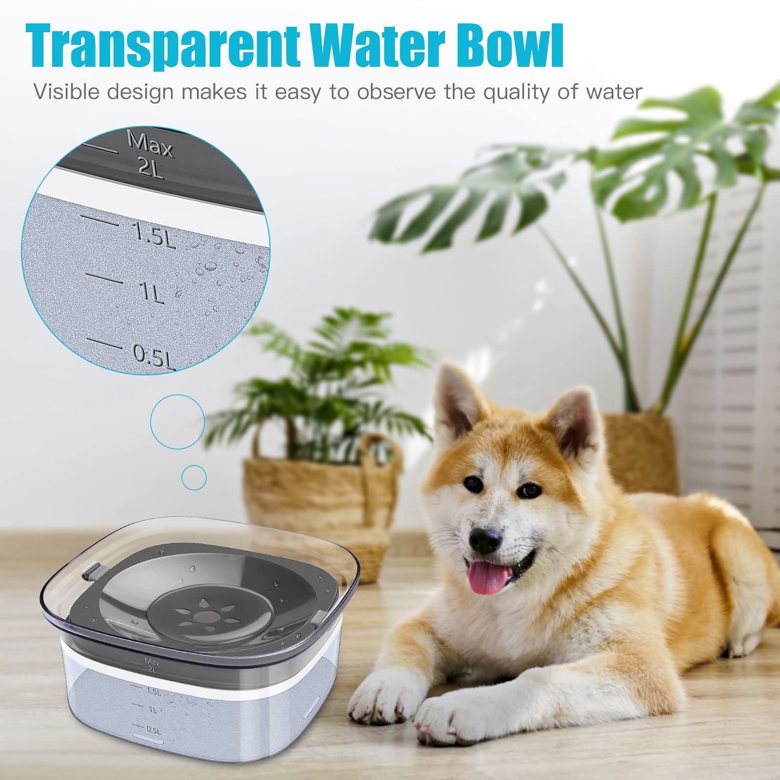 UPSKY 70oz No Spill Dog Water Bowl - Large Capacity Spill Proof Feeder for Cats & Dogs, Travel-Friendly Design, Grey