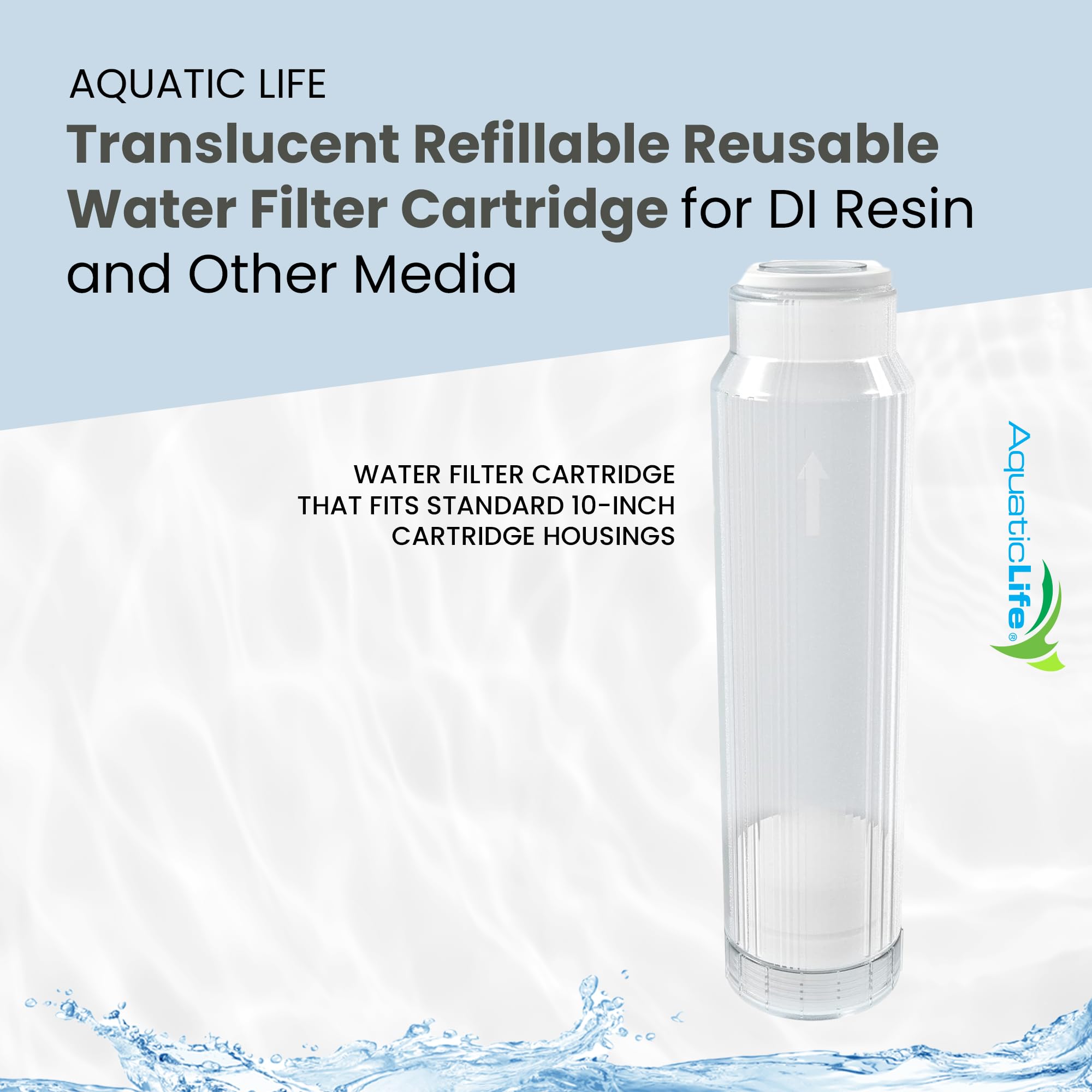 Aquaticlife 10'' X 2.5'' Translucent Refillable Reusable Water Filter Cartridge For Di Resin And Other Media