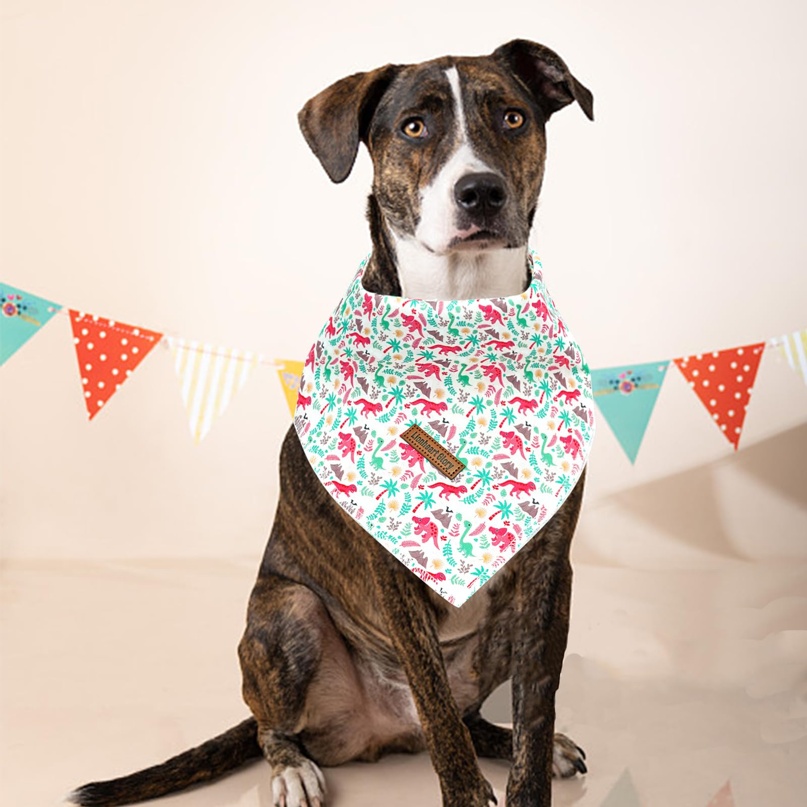 Lionheart Glory Dog Bandana Scarf, Washable Soft Comfortable, Square Adjustable Dinosaurs Spring/Summer Bandana For Small Dogs