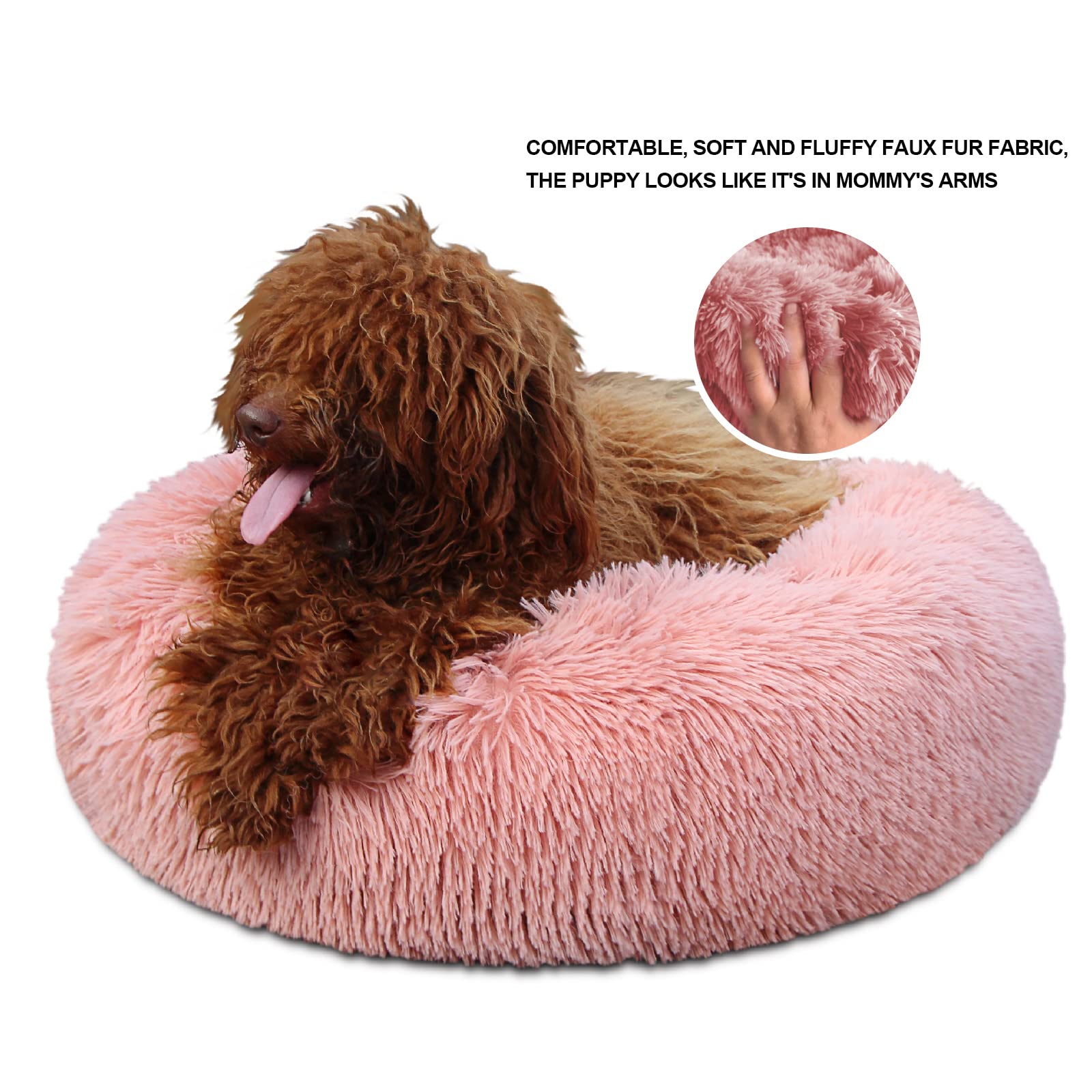 Pink Dog Bed For Small Dogs Machine Washable, Calming Bed For Puppy With Anxiety,19 Inch Round Donut Cute Soft Plush Cuddler Gir