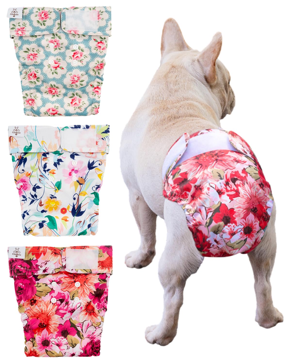 Cutebone Washable Dog Diapers Female 3 Pack Puppy Training Pants For Docked-Tail Dogs Wwd02M