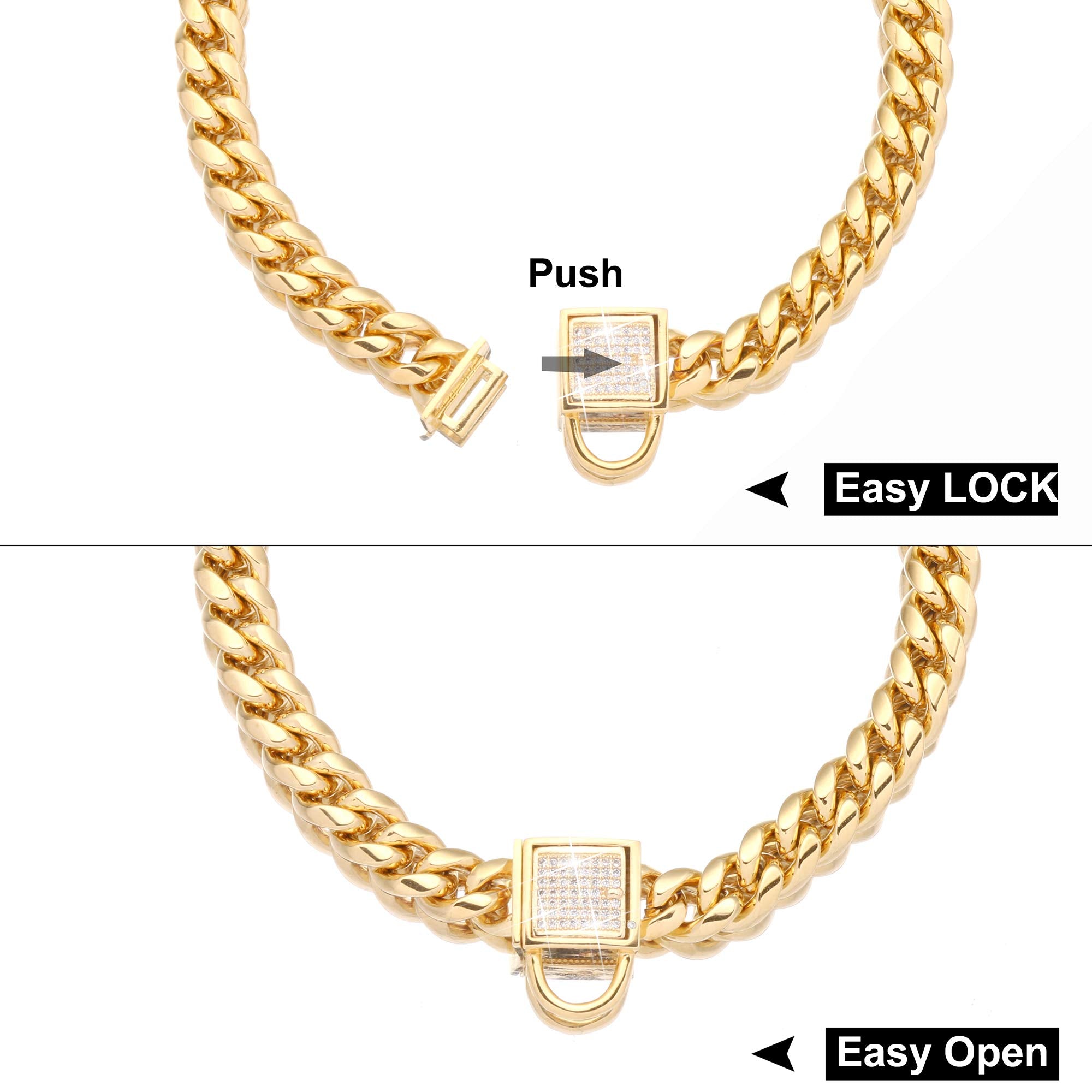 Pradog Gold Chain Dog Collar With Zirconia Buckle Stainless Steel Chains Collars Cuban Link Dog Collar Designer Bling Puppy Neck