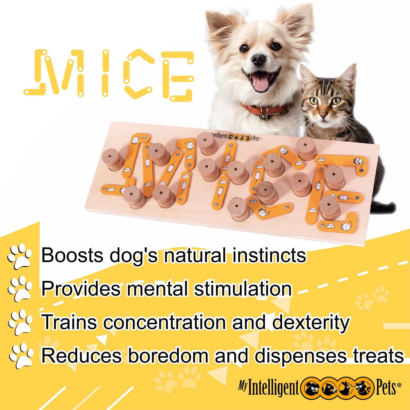 My Intelligent Dogs MICE - Cat and Dog Treat Puzzle, Interactive Wooden Toy for Cats and Dogs - Puzzle Feeder for Mental and Phy