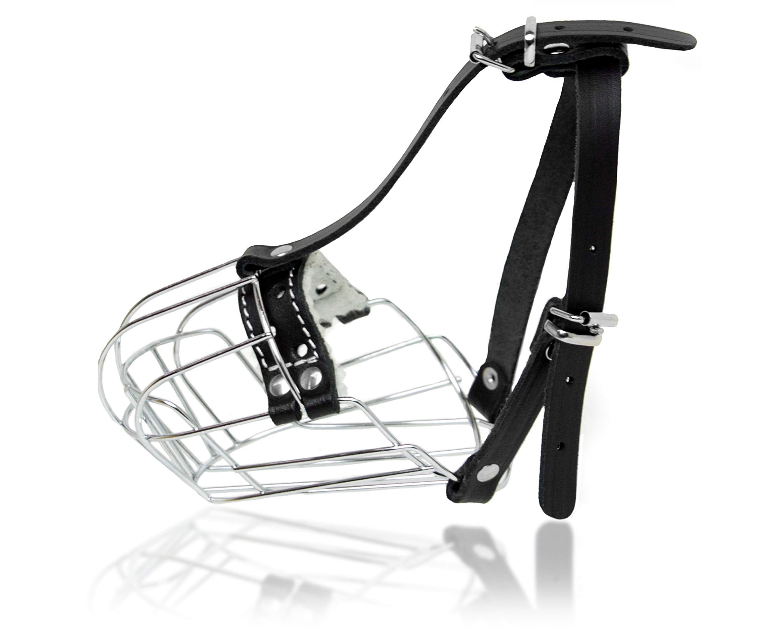 Petristor ?2 Dog Chrome Metal Muzzles Wire Basket Adjustable Leather Straps ?Ircumference Is 7-9 In, The Length Is 2.7-3.1 In