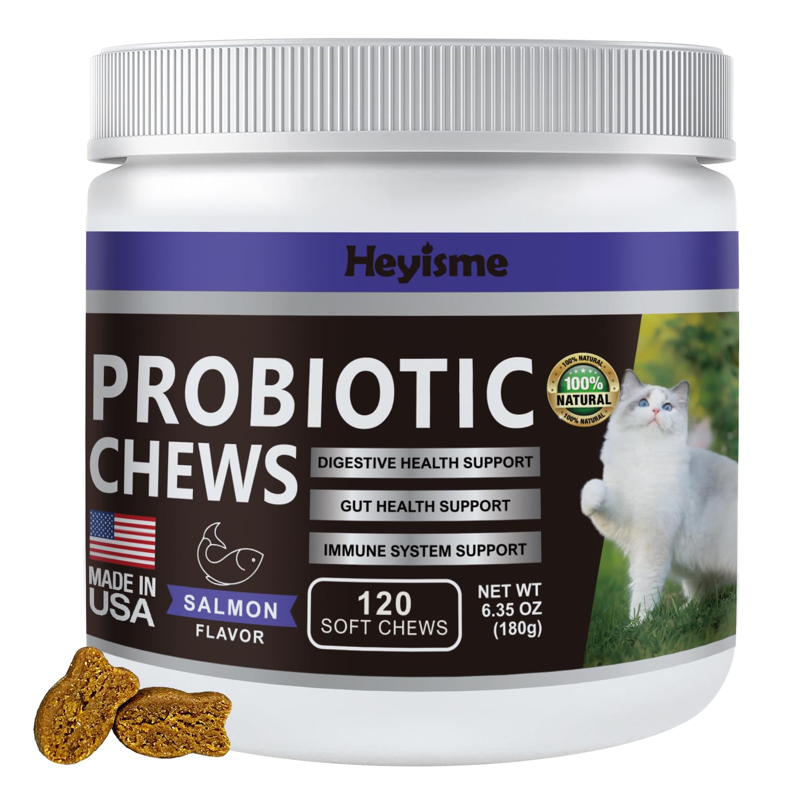 HEYISME Cat Probiotic, Chews for Gut and Immune Health, Cats Probiotic Supplement for Cat Digestive Support, Healthy Digestion, 
