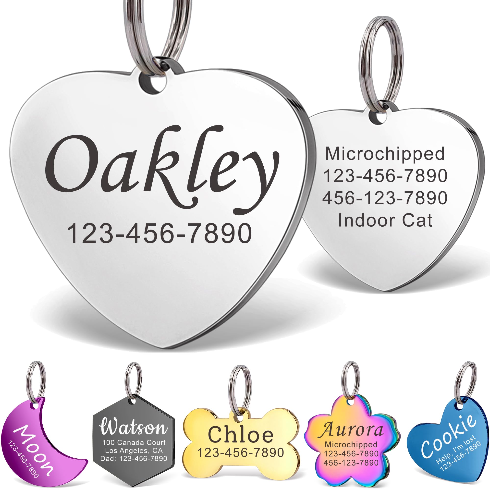 Anavia Personalized Pet Id Tags, Stainless Steel Glossy Laser Engraved Dog Cat Collar Name Tags, Multiple Colors Shapes Sizes (H
