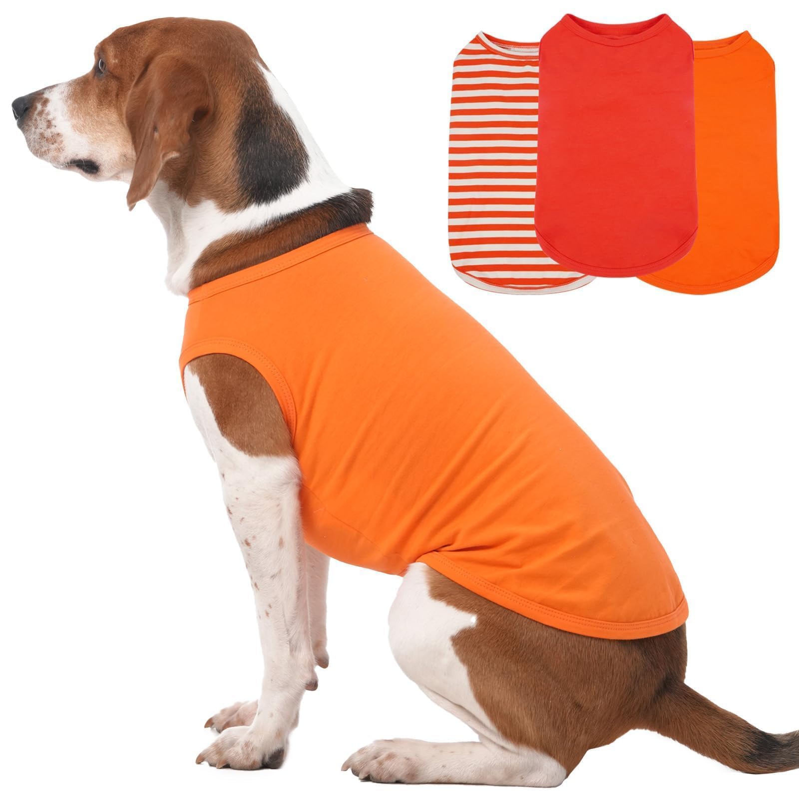 3 Pack Orange Striped Xl Dog T-Shirt,Sleeveless Lightweight Shirt For Medium Dogs Girl,Spring Summer Cozy Breathable Dog Tank To