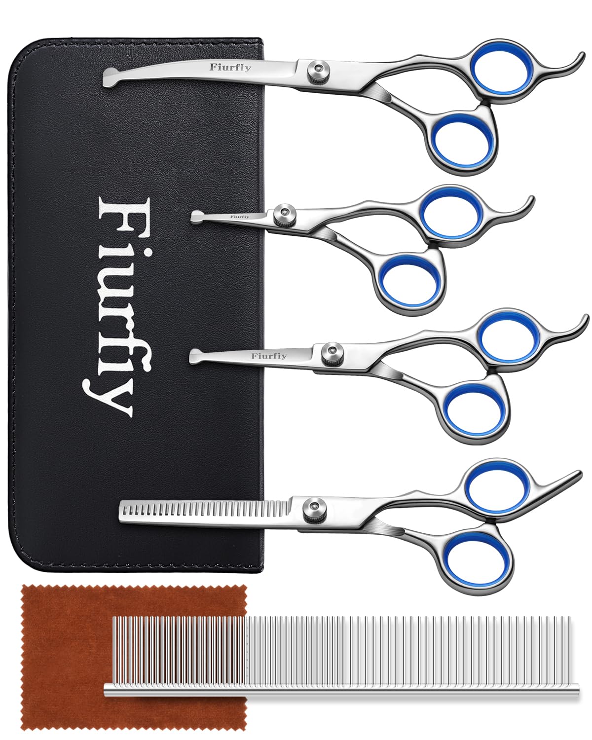 Fiurfiy 6-In-1 Dog Grooming Scissors - Professional Stainless Steel Hair Cutting Kit With Safety Rounded Tips, Ergonomic Soft-Gr