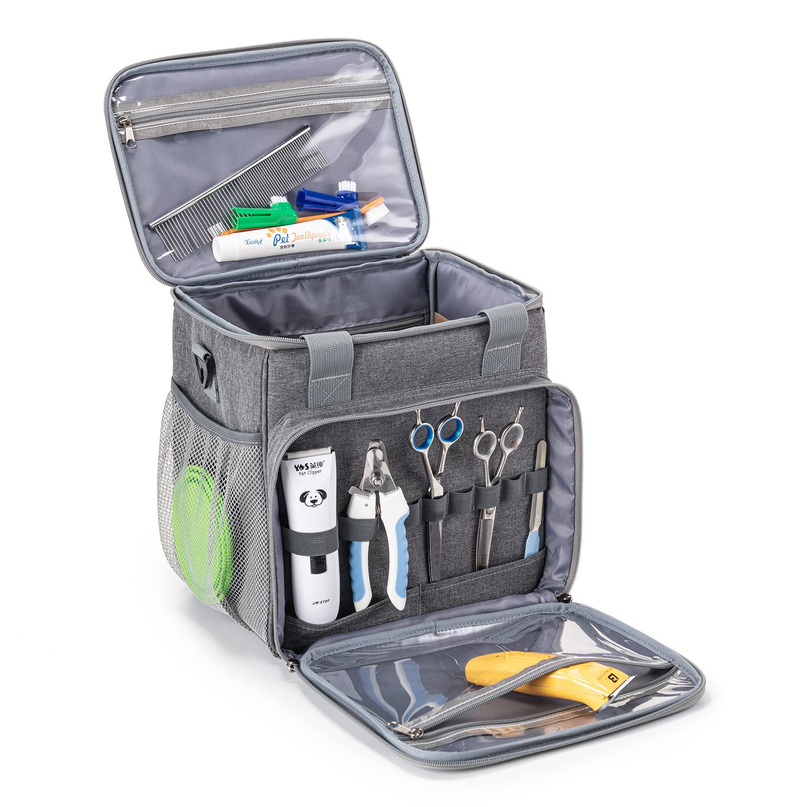 Babeyer Pet Grooming Bag, Dog Grooming Supplies Organizer Tote Bag, Perfect For Pet Grooming Tool Kit Accessories-Grey