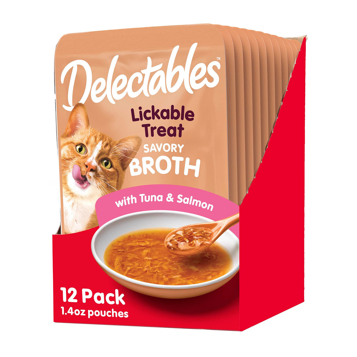 Hartz Delectables Savory Broths Tuna & Salmon Lickable Wet Cat Treats, 12 Count