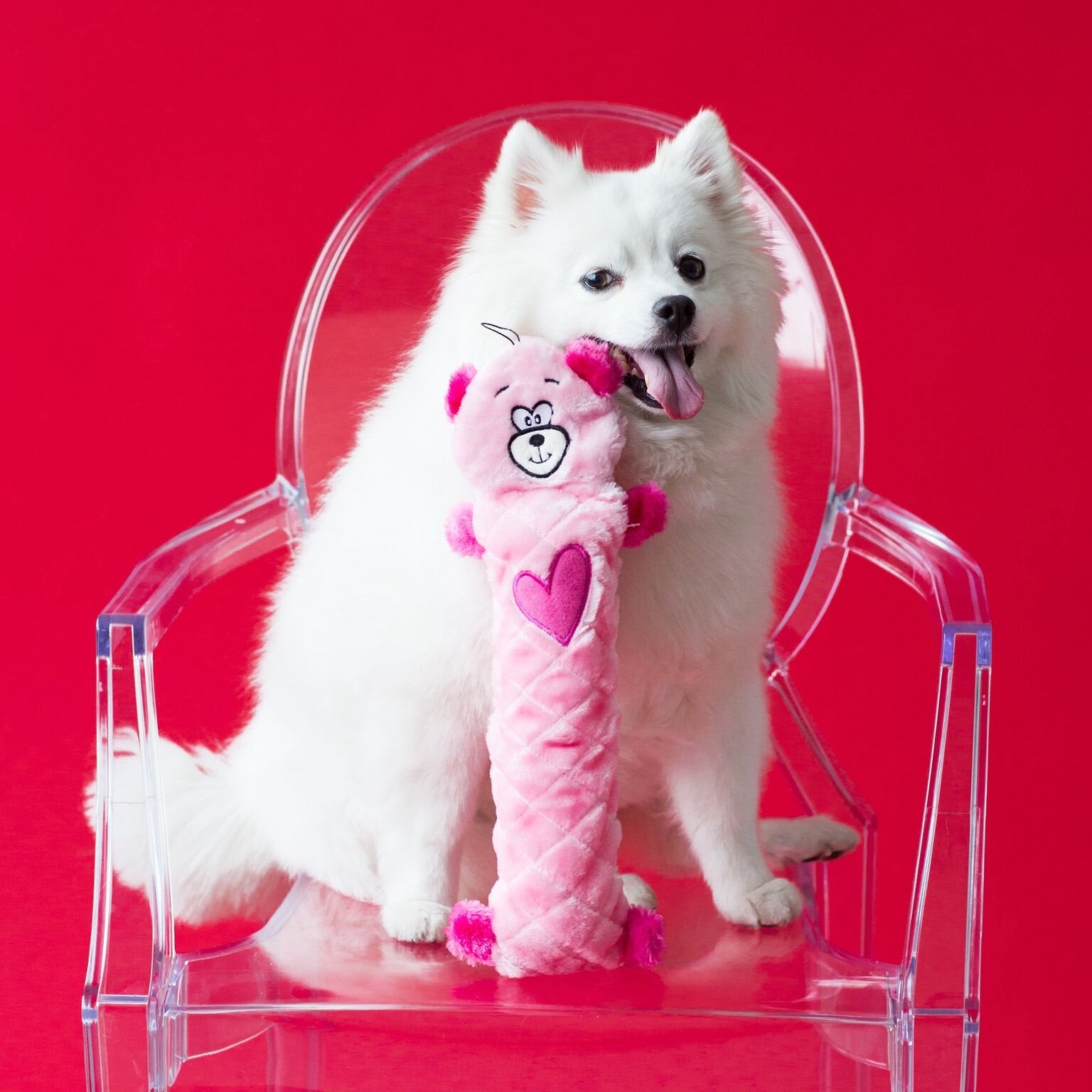 Zippypaws Jigglerz Plush Dog Toy With Squeaker, Stuffed Toy For Tough Play, Pink Bear