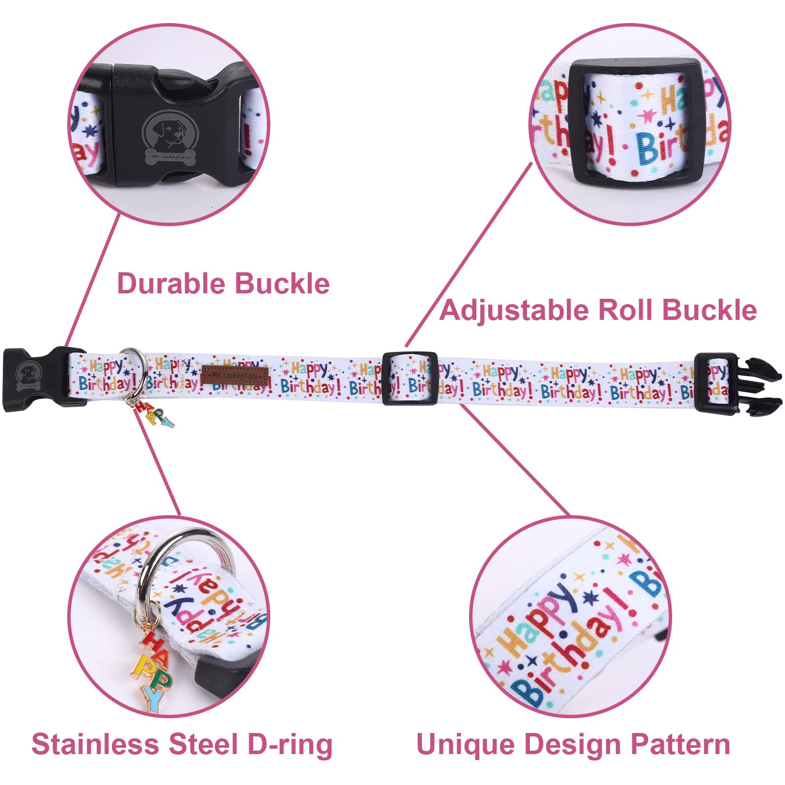 Mr. Chubbyface Birthday Dog Collar With Patterns Soft Adjustable Pet Boy Girl Collar For Small Medium Large Dogs
