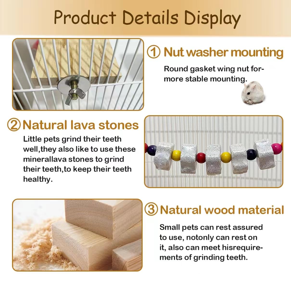 Niwaes 7 Pcs Chinchilla Ledges Wood Sets, Hamster Wooden Stand Platform With Lava Ledge Blocks Chew Toys Small Animal Cage Acces